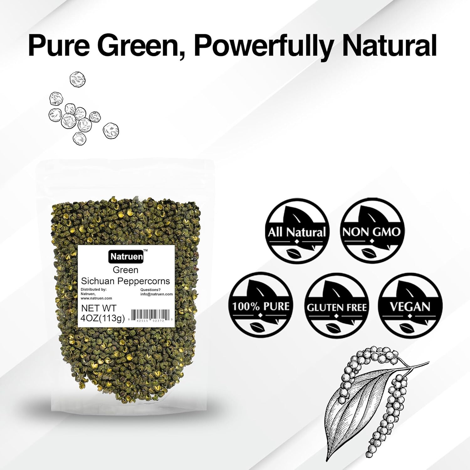 Natruen Szechuan Green Peppercorn Whole 4oz, Green Sichuan Peppercorns