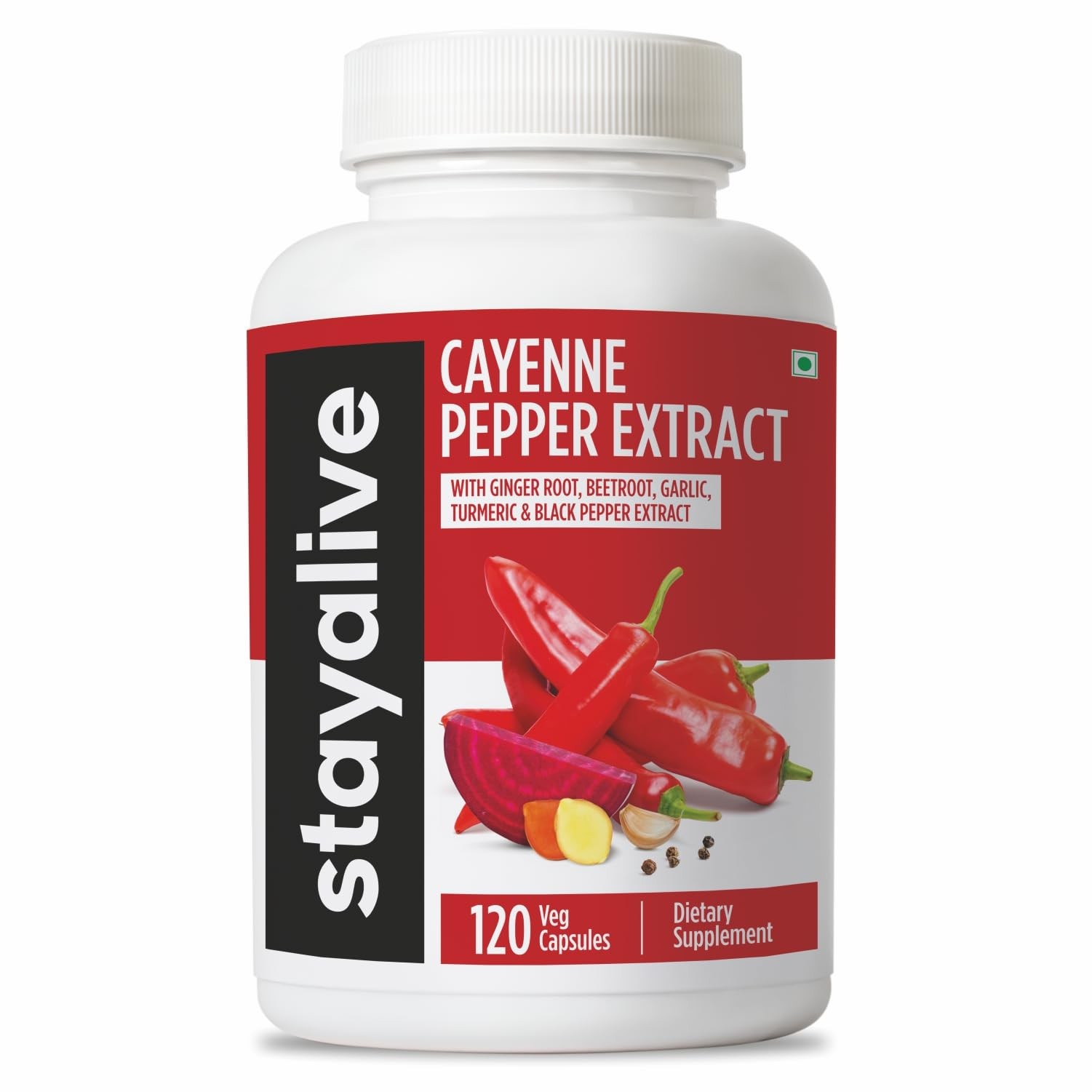 STAY ALIVE Cayenne Pepper Capsules, 6-in-1 Capsicum 120 Count (Pack of 1)