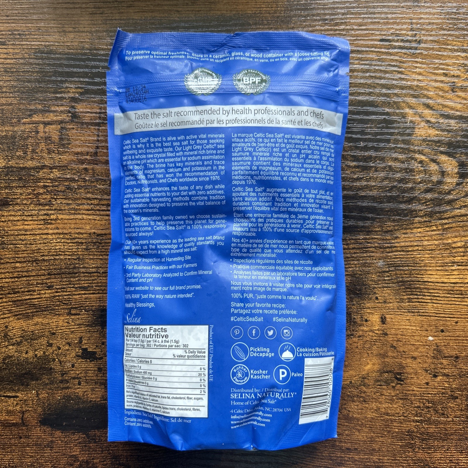 Selina Naturally Light Grey Celtic Sea Salt Vital Mineral Blend • 1 lb •BB 12/34