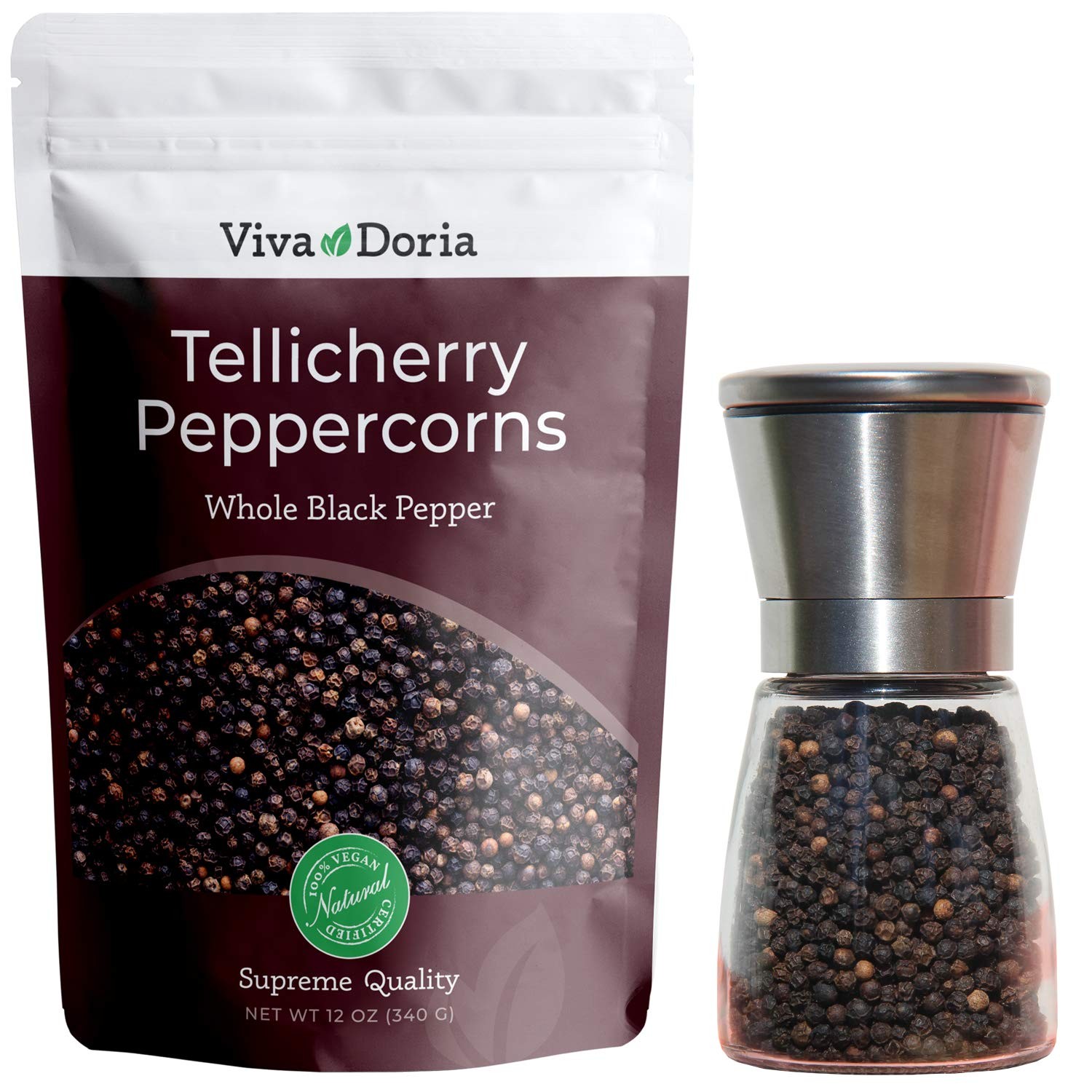 Viva Doria Tellicherry Peppercorn, Steam Sterilized 12 Ounce (Pack of 1)