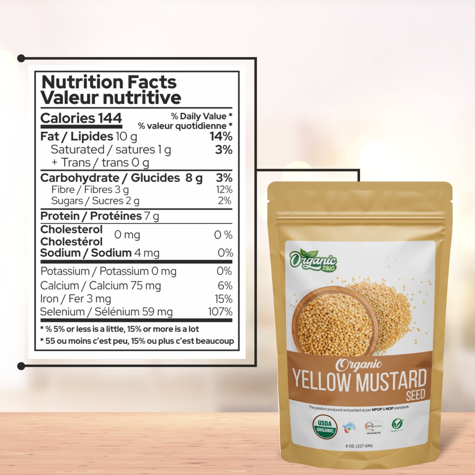 Organic Zing Organic Yellow Mustard Seed-[227g/8oz]- USDA Organic Certified
