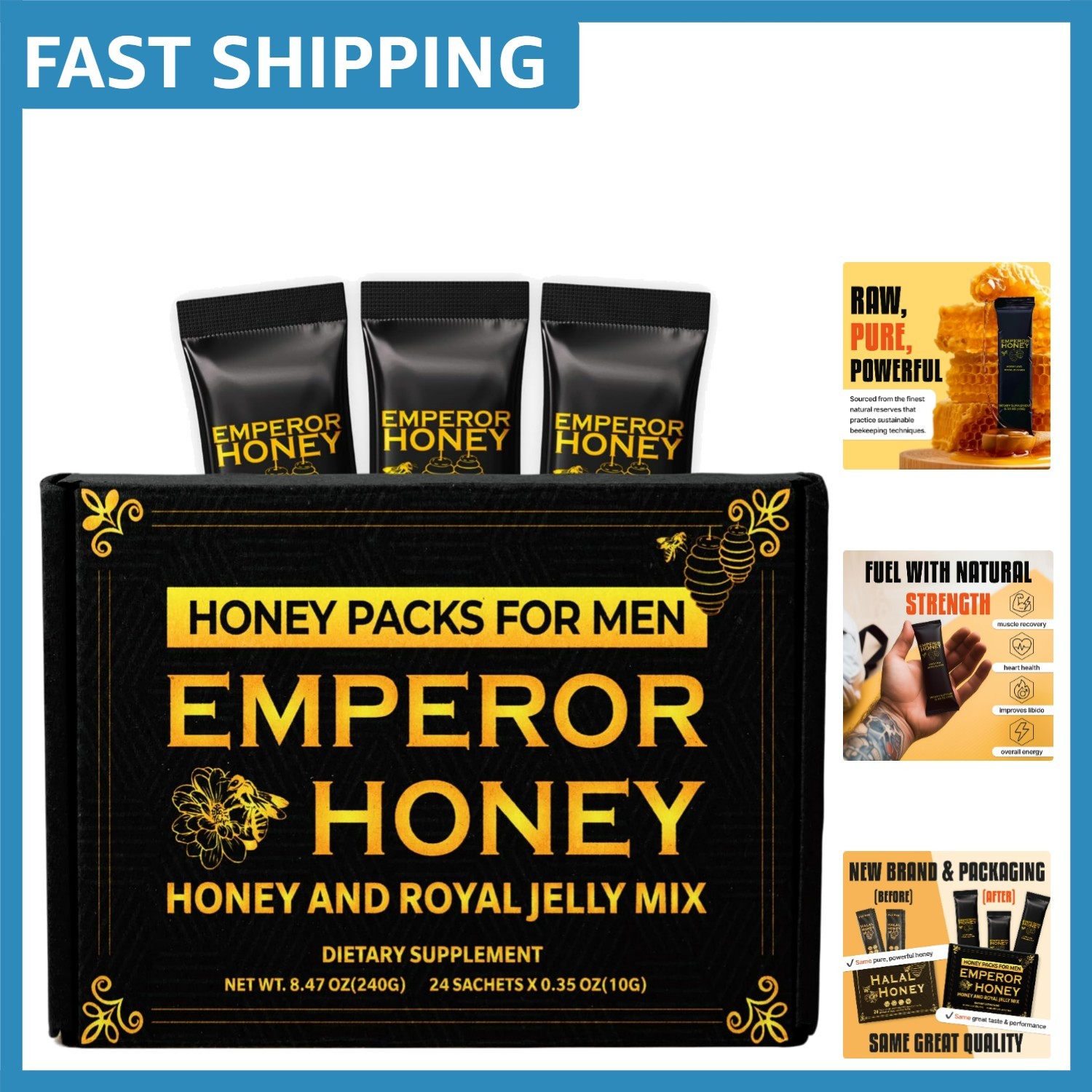 Raw Organic Honey with Bee Pollen & Royal Jelly – 24 Convenient Packets
