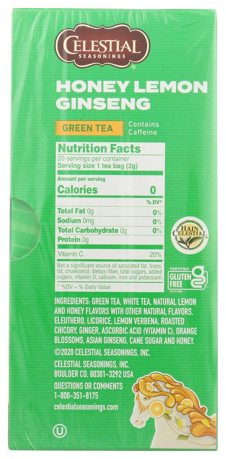 Celestial Seasonings Green Tea, Honey Lemon Ginseng, 20 20 Count (Pack of 6)