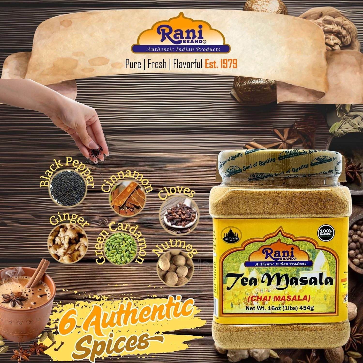 Rani Tea (Chai) Masala Indian Spice Blend 16oz (1lb) 454g Bulk PET Jar