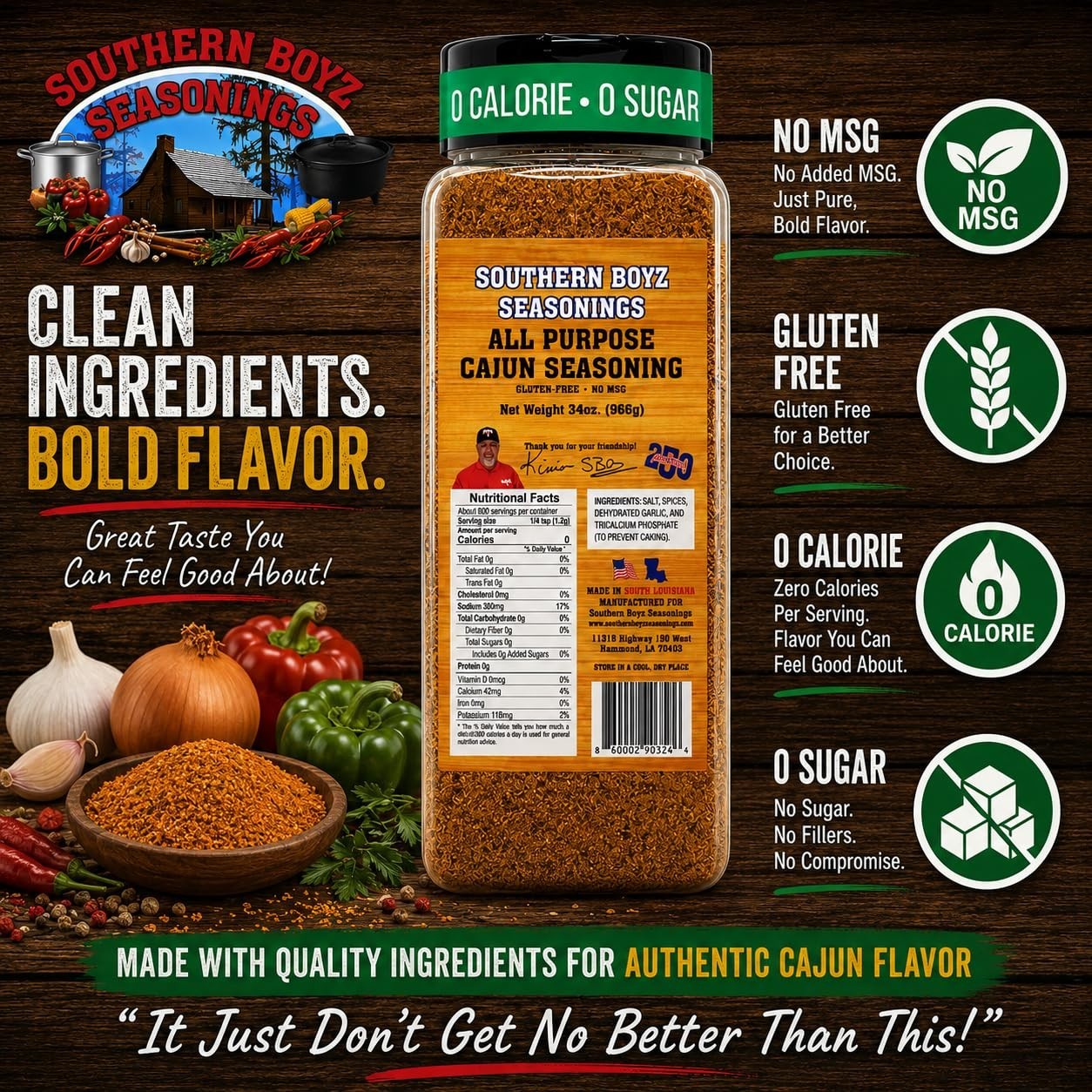 Cajun All-Purpose Seasoning Bulk Shaker 34 oz – Gluten-Free, No MSG, Louisiana S