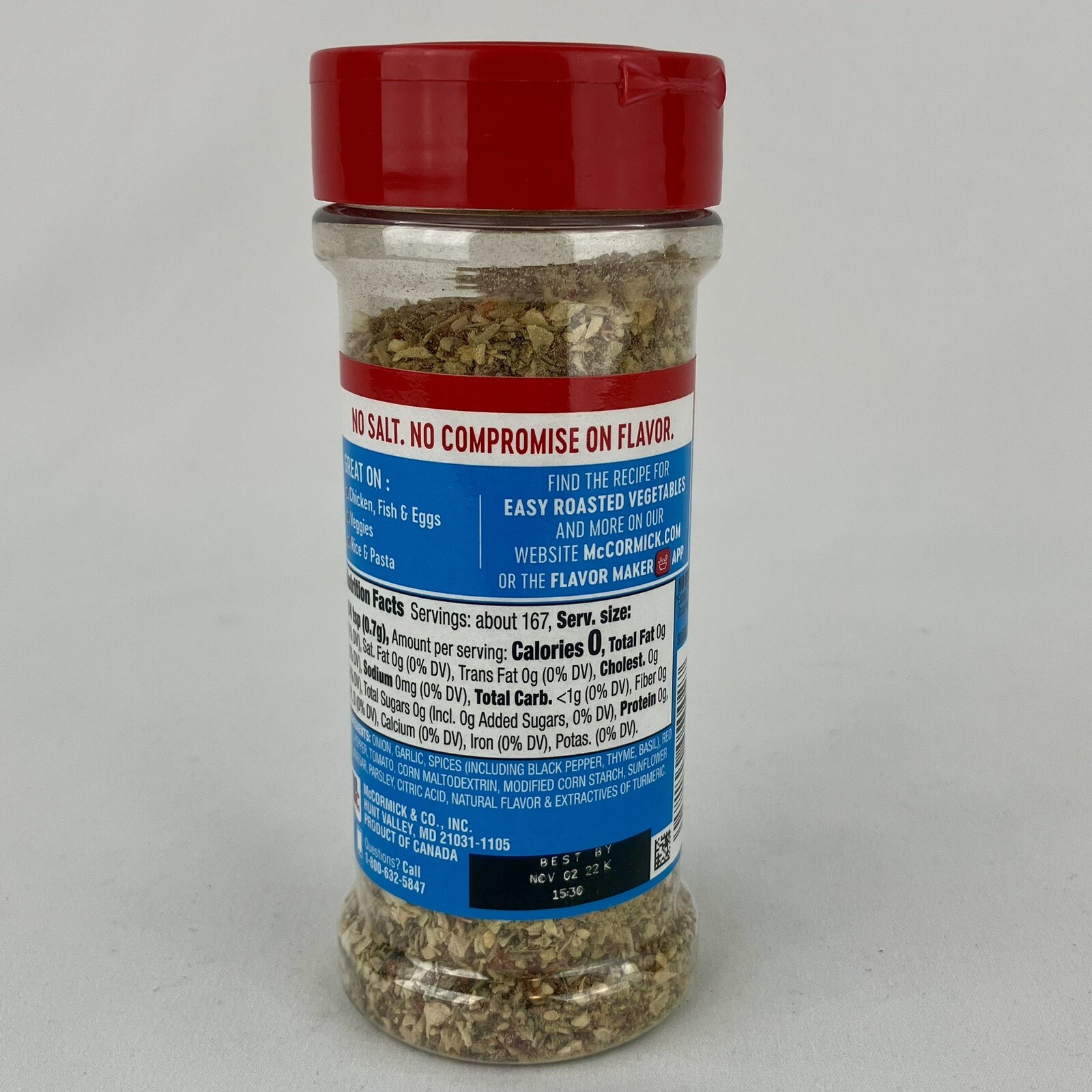McCormick SALT FREE VEGETABLE SEASONING 4.16 OZ Bottle Gluten Free