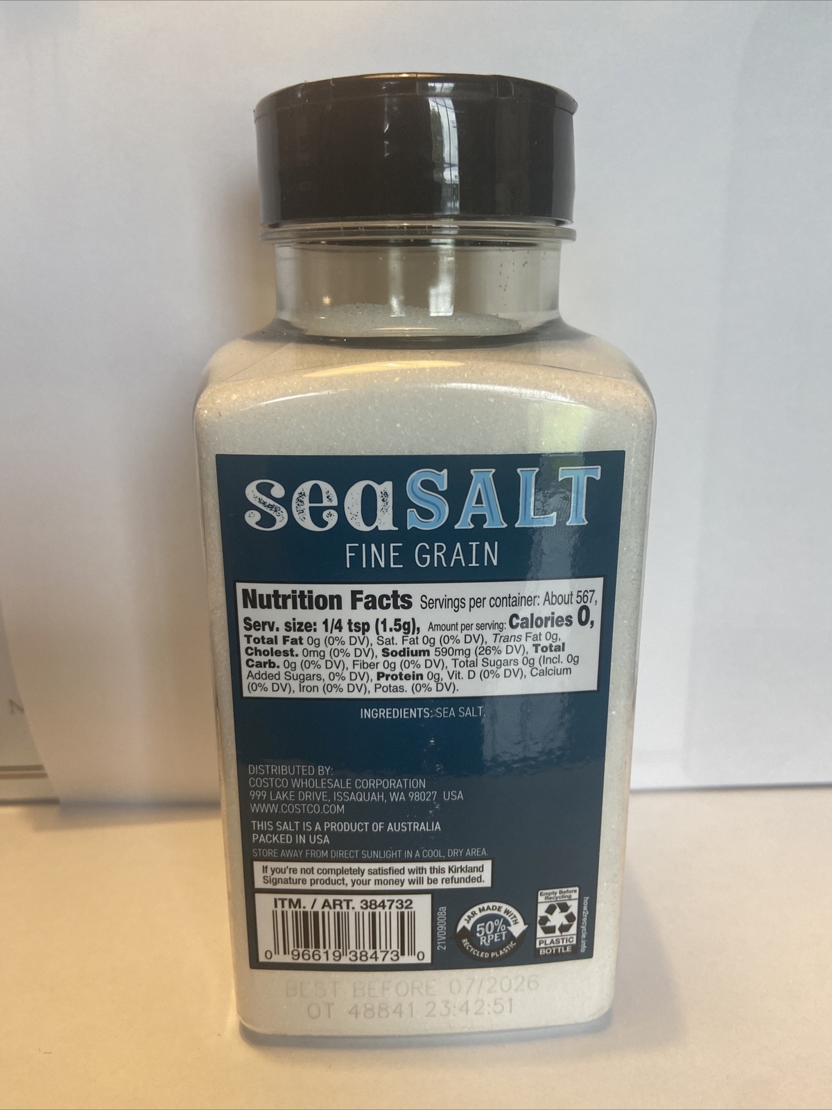 Kirkland signature sea salt fine grain 30 oz / 850g