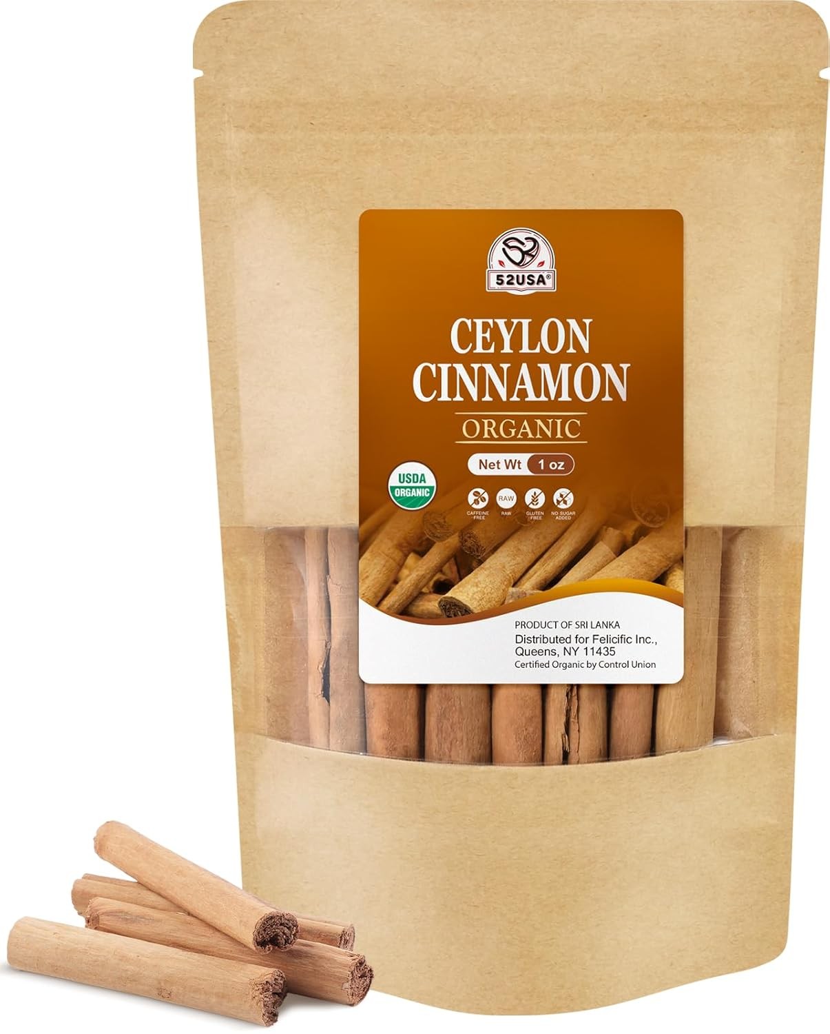 52USA Organic Ceylon Cinnamon Sticks, 1 Ounce (Pack of 1), True Cinnamon Farmed