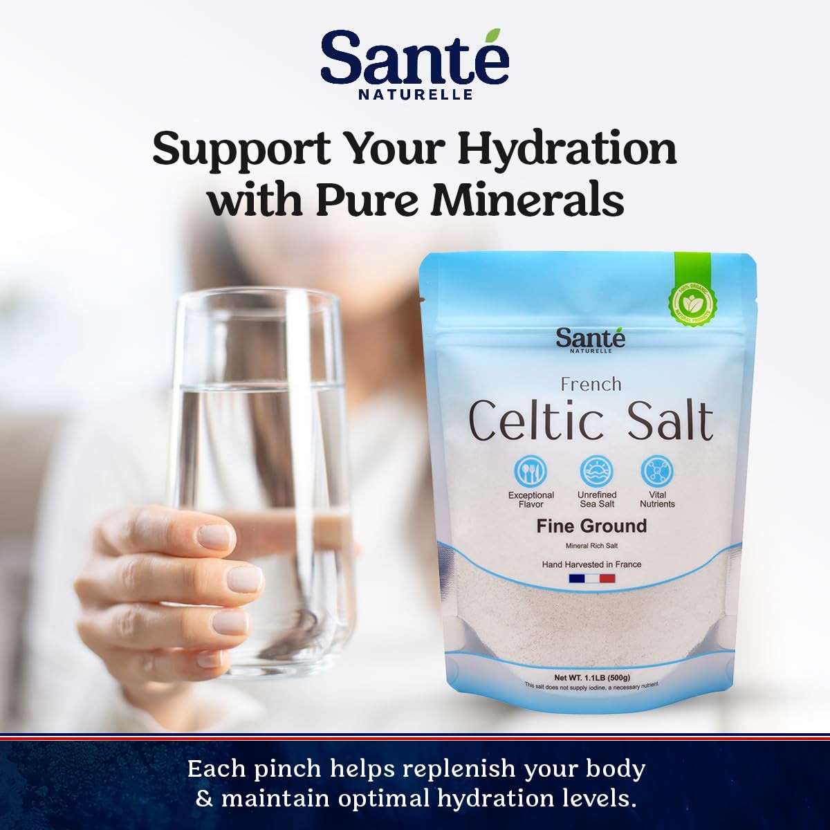 Sante Naturelle Celtic Salt Organic Bundle (Fine Ground 18 Ounce (Pack of 2)
