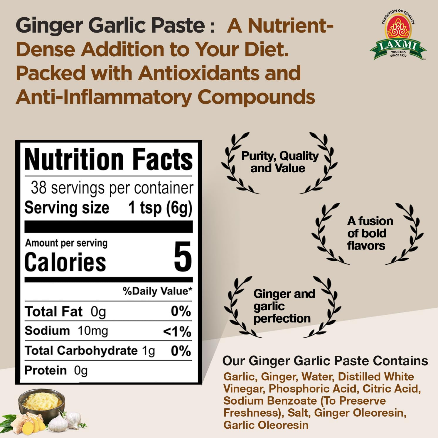 Laxmi 8 Oz Ginger Garlic Paste Authentic Flavor for Asian Cooking