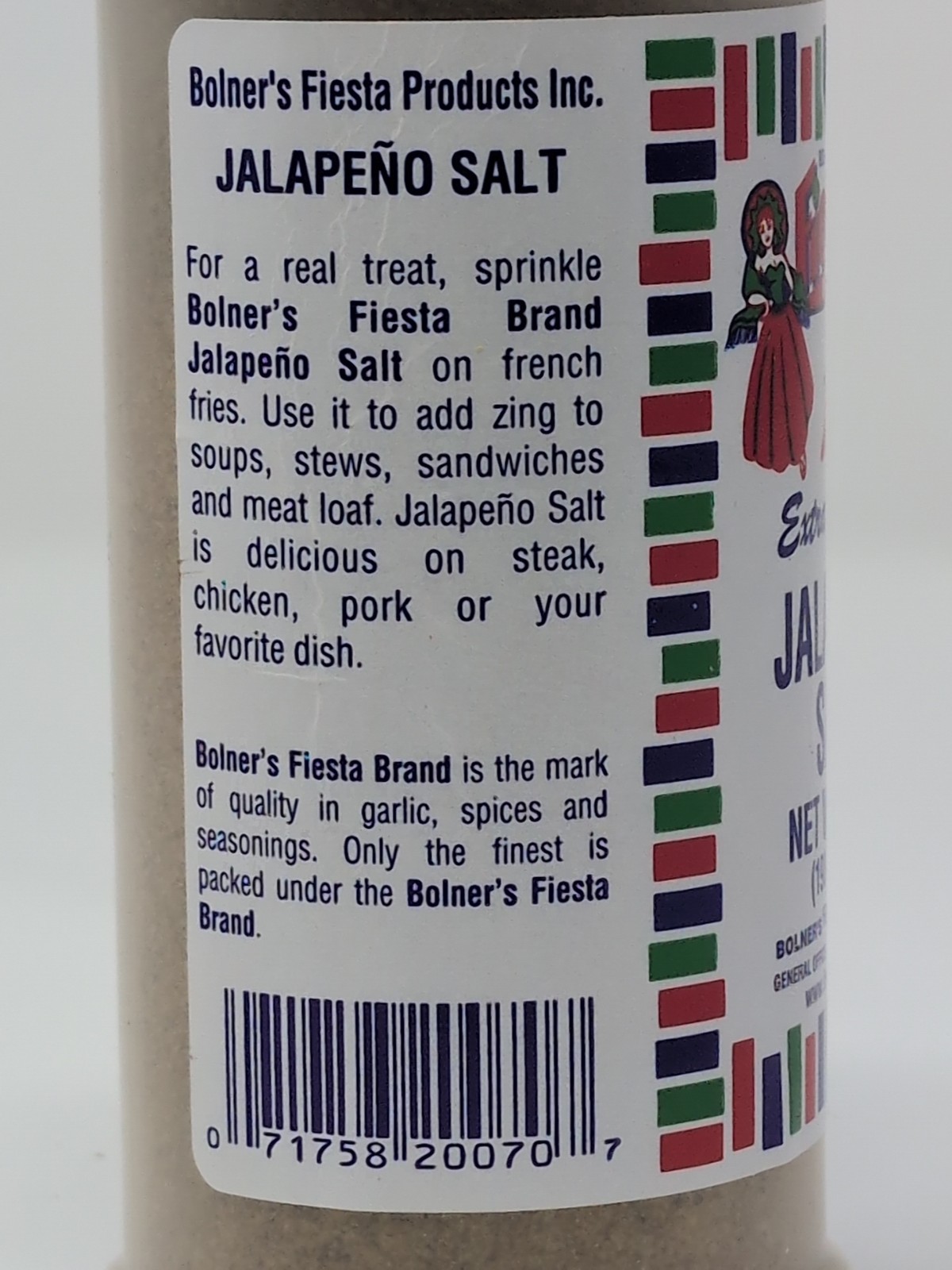 Bolner’s Fiesta Extra Fancy Jalapeno Salt 7 Ounce Plastic Shaker