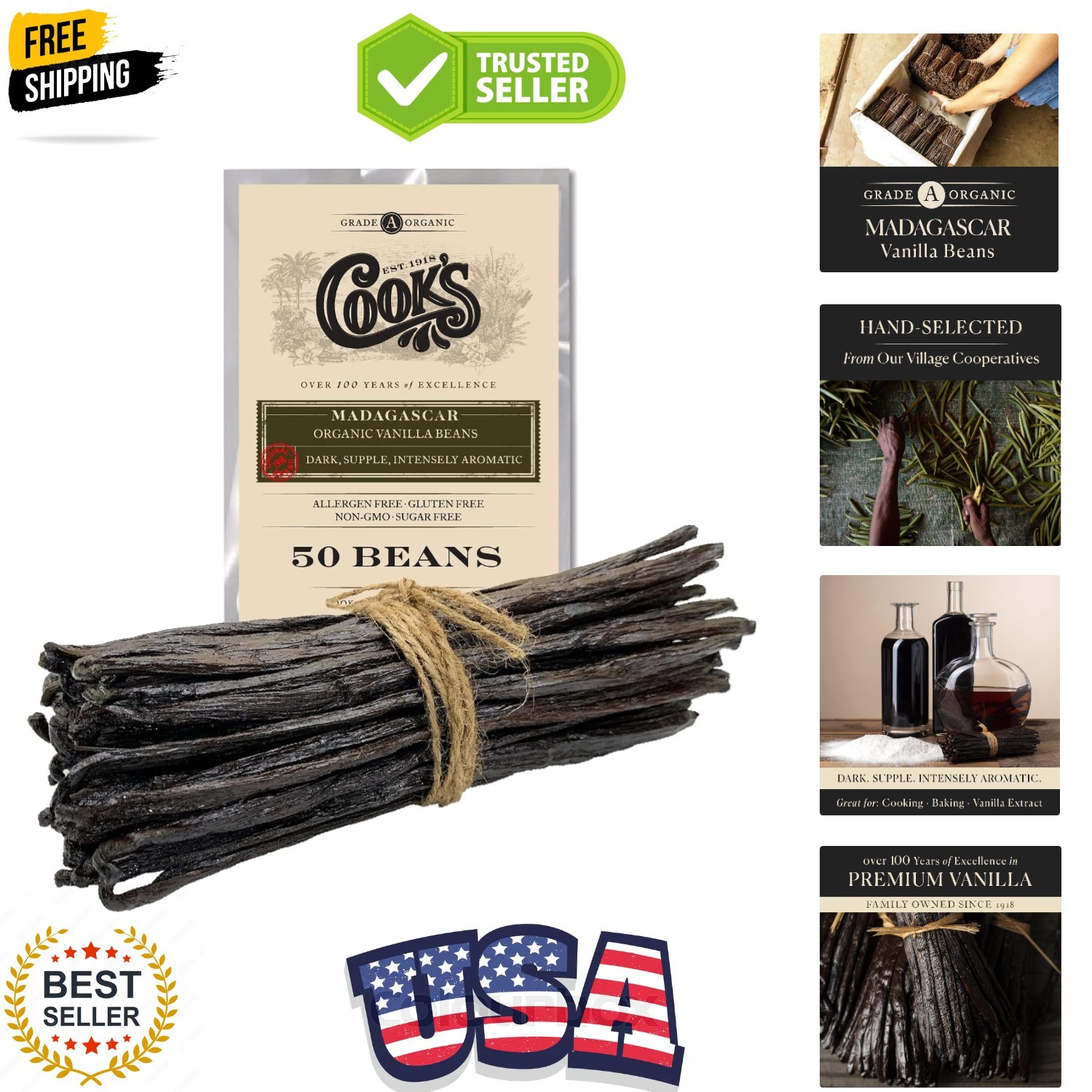 50 Organic Madagascar Whole Vanilla Beans, Grade A Vanilla Pods, Vanilla Bea…