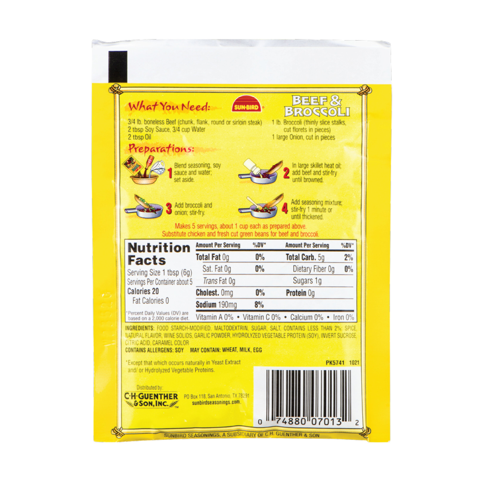 12x Packets Sun Bird Beef & Broccoli Seasoning Mix | Authentic Asian Taste | 1oz