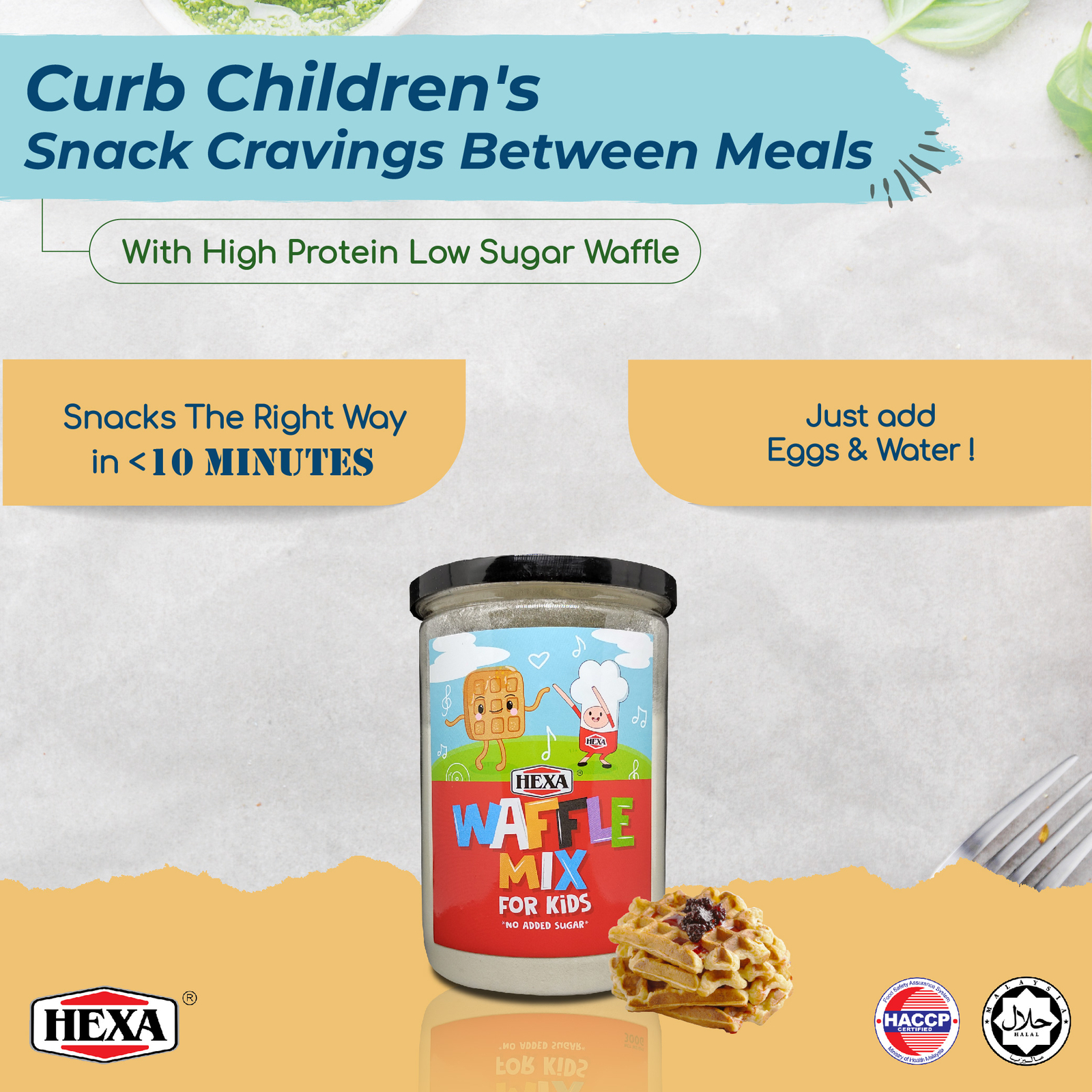 2x HEXA Waffle Mix No Sugar Snacks For Kids 10.6oz. Add Yogurt, Fruits, Honey