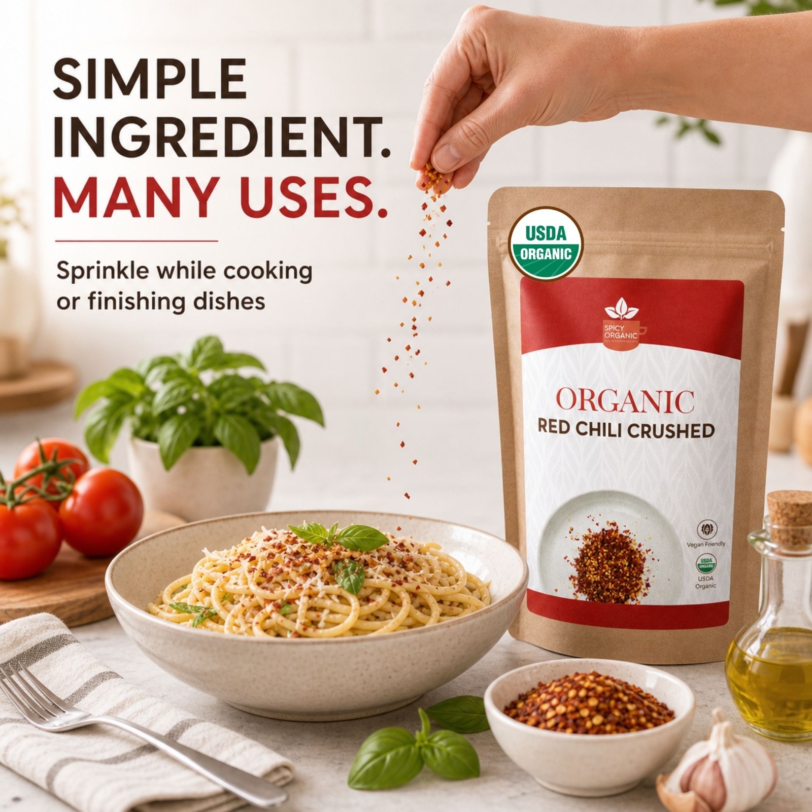 Spicy Organic Red Chili Flakes 2 lbs | USDA Organic