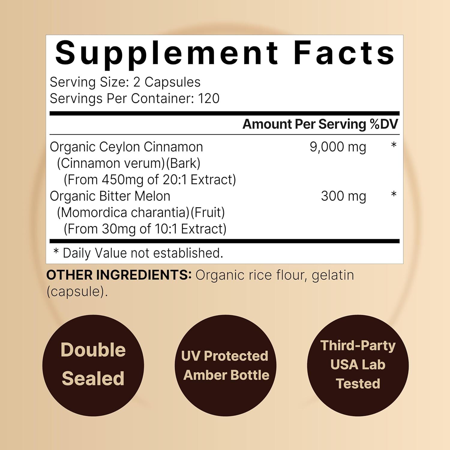Ceylon Cinnamon Capsules (Made with Organic Sri Lanka Ceylon Cinnamon and Bitter