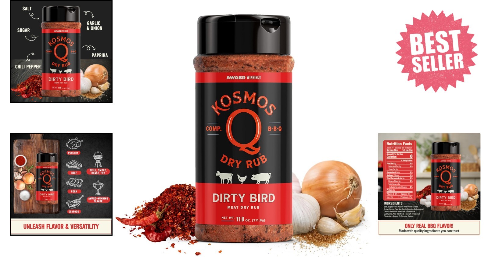 Father’s Day Gift: Hot Dirty Bird BBQ Rub, Spicy Chicken & Pork Seasoning, 11 Oz