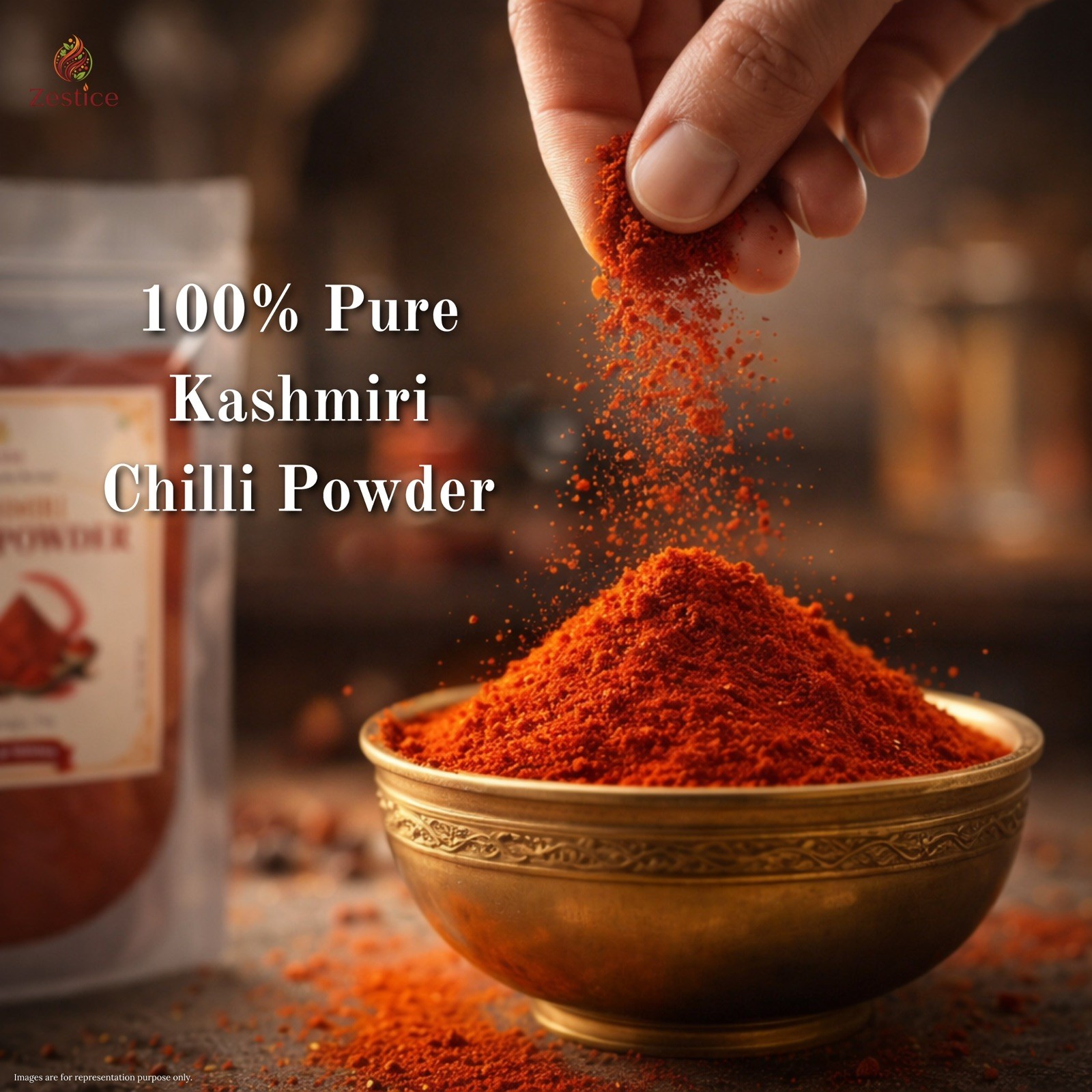 Zestice Kashmiri Chilli Powder Natural Bright Red Colour Mild Heat 400g