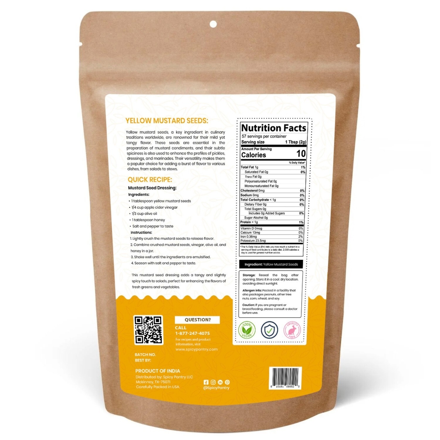 Yellow Mustard Seeds Whole – 100% Pure Natural Indian Spice – 4 OZ