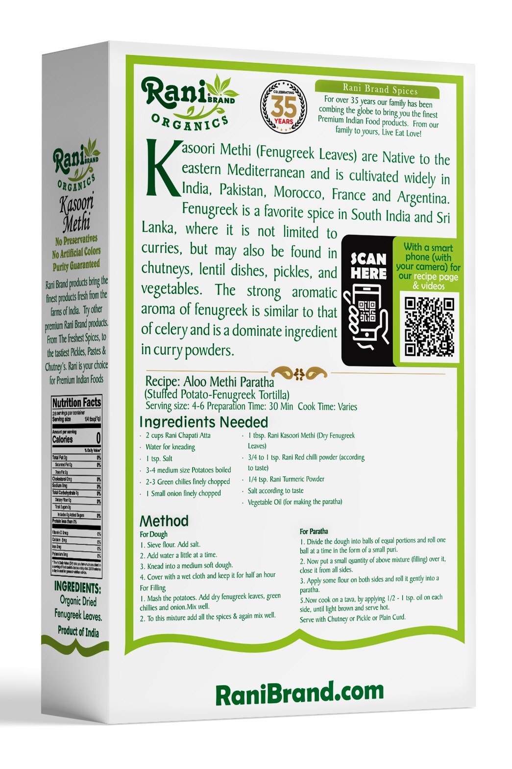 Rani Organic Fenugreek Leaves Dried (Kasoori Methi) 1oz (28g)