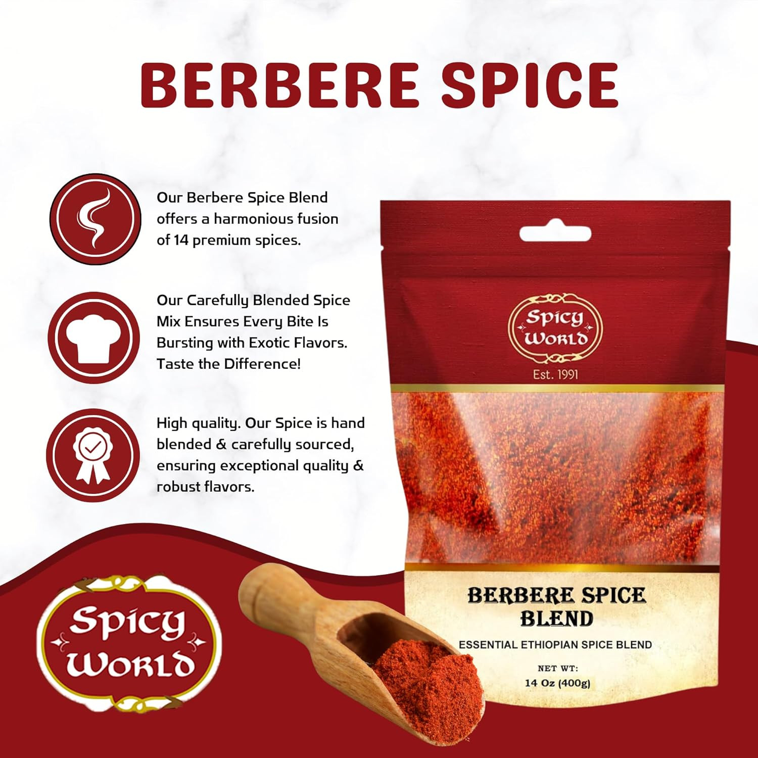 Spicy World Berbere Spice Blend 3.5Oz | Authentic Ethiopian Seasoning Hand