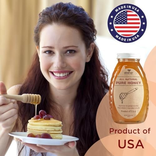 Pure Honey 16 Oz – All Natural USA Honey in Glass Jar – Smooth, Easy to Pour, Su