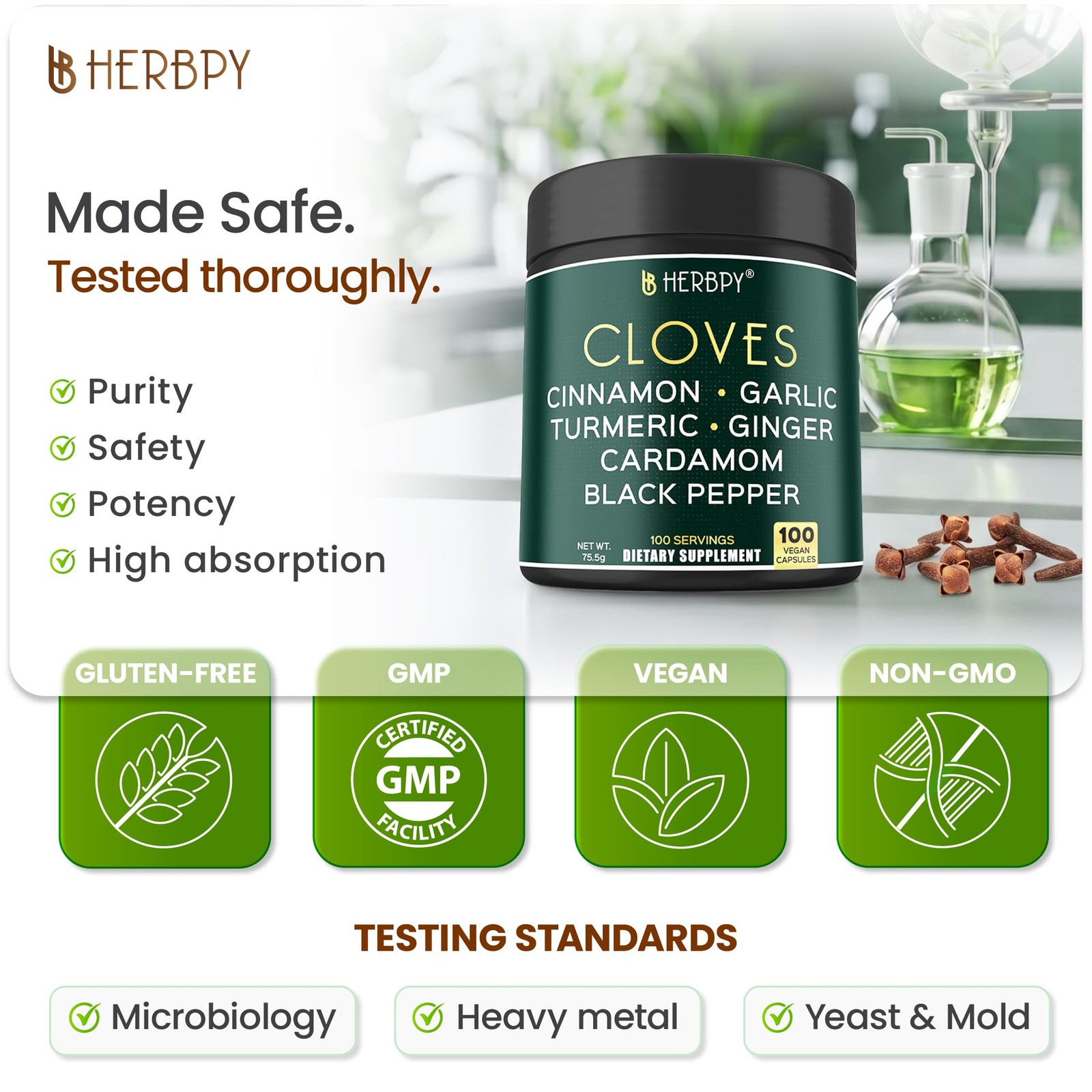 Herbpy 7in1 Clove Supplement 500mg Rich in Vitamins & 100 Count (Pack of 1)