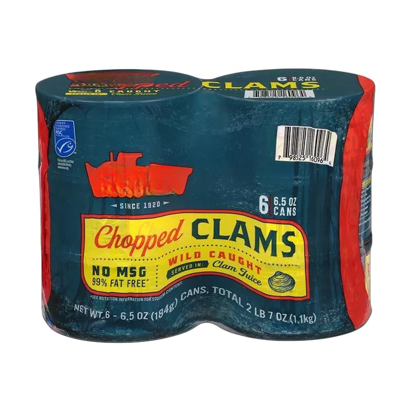 Chopped Clams, 6 Pack, 6.5 Oz Each | Fat Free | Favorite for Clam Recipes. (1 Pa