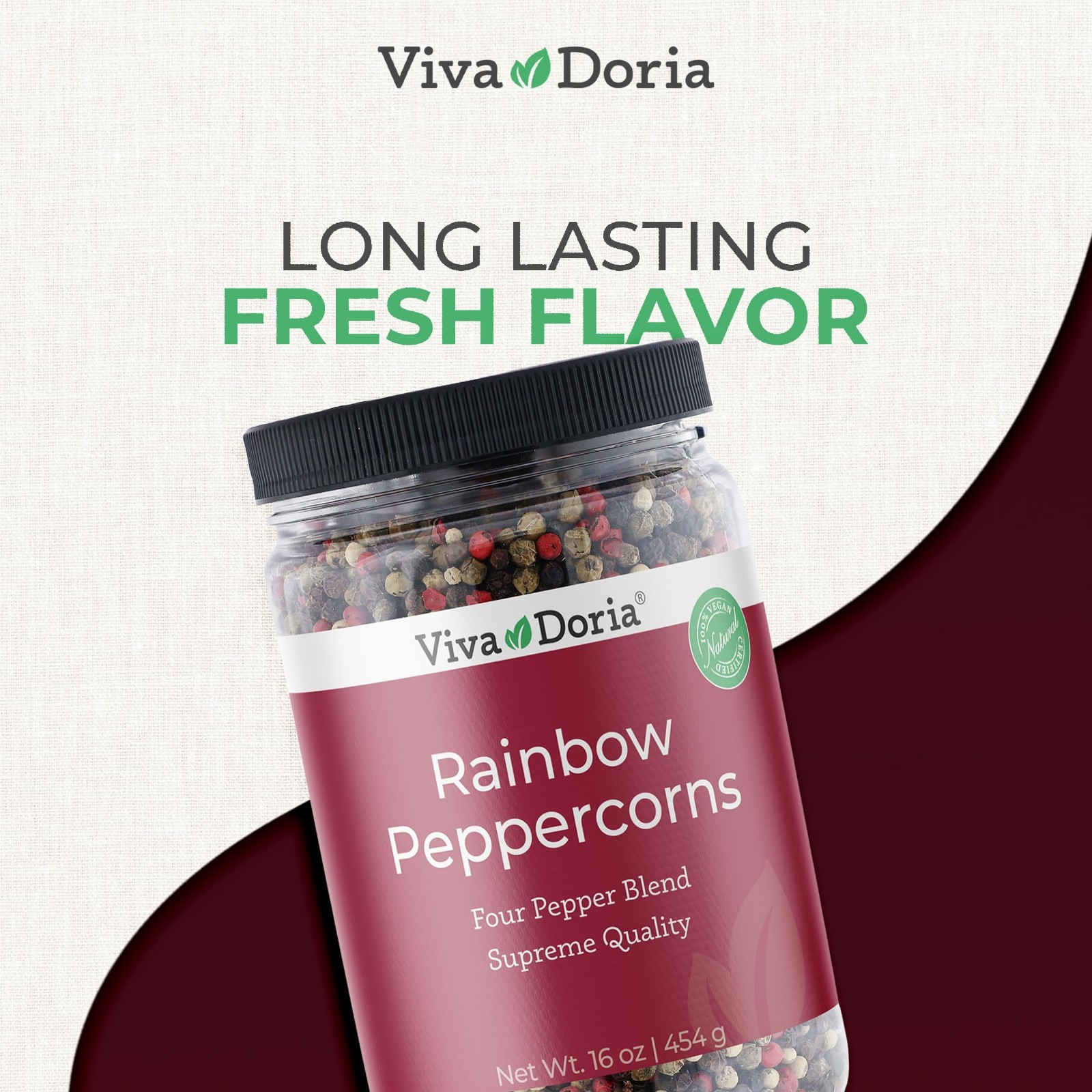 Rainbow Blend Peppercorns – Whole Black, Green, Pink & White – 16 Oz Grinder Ref