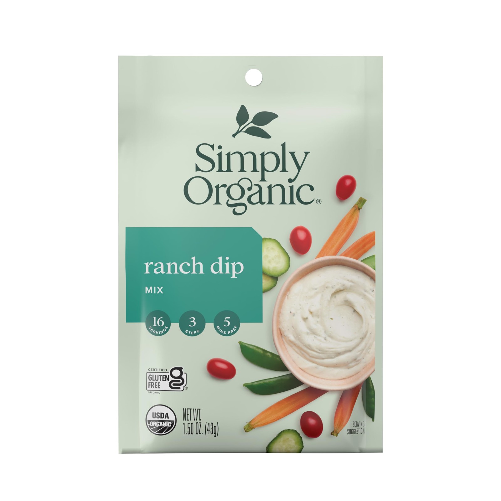Simply Organic Ranch Dip Mix 1.5 Ounce Gluten Free Non Irradiated Kosher
