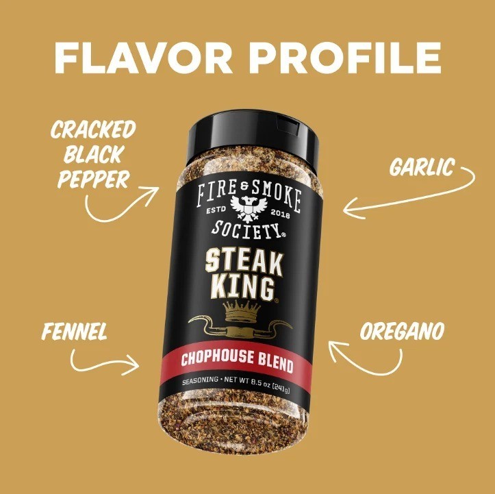 Fire & Smoke Society Steak King Steak Seasoning, BBQ Rub, 8.5 oz Mixed Spices