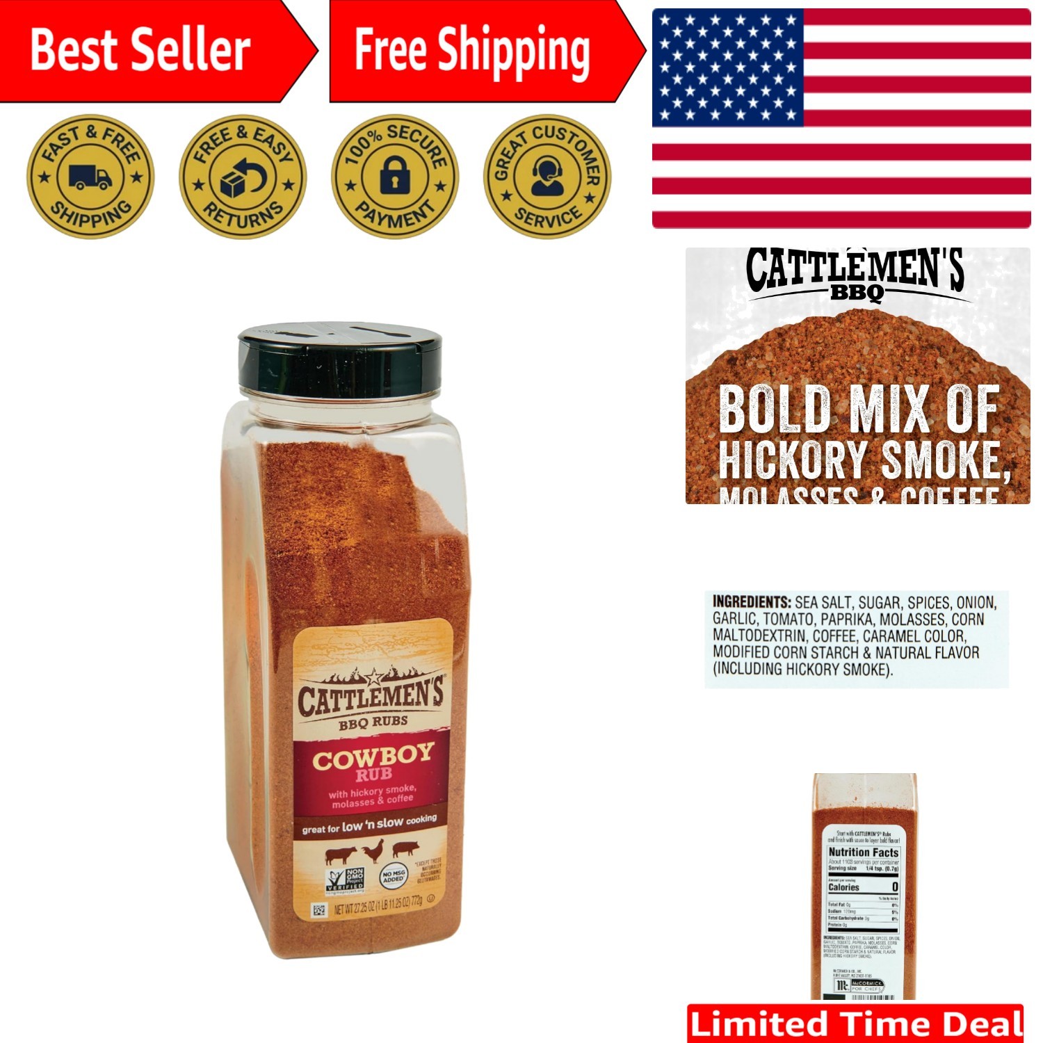 27.25 oz Cowboy Rub – Non-GMO BBQ Seasoning for Juicy Meats & Vegetables