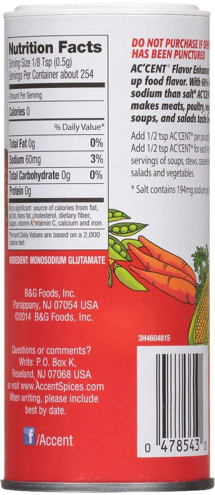 Ac’Cent Flavor Enhancer 00054 All Natural 4.5 Oz. Wakes up Food Flavor Canister
