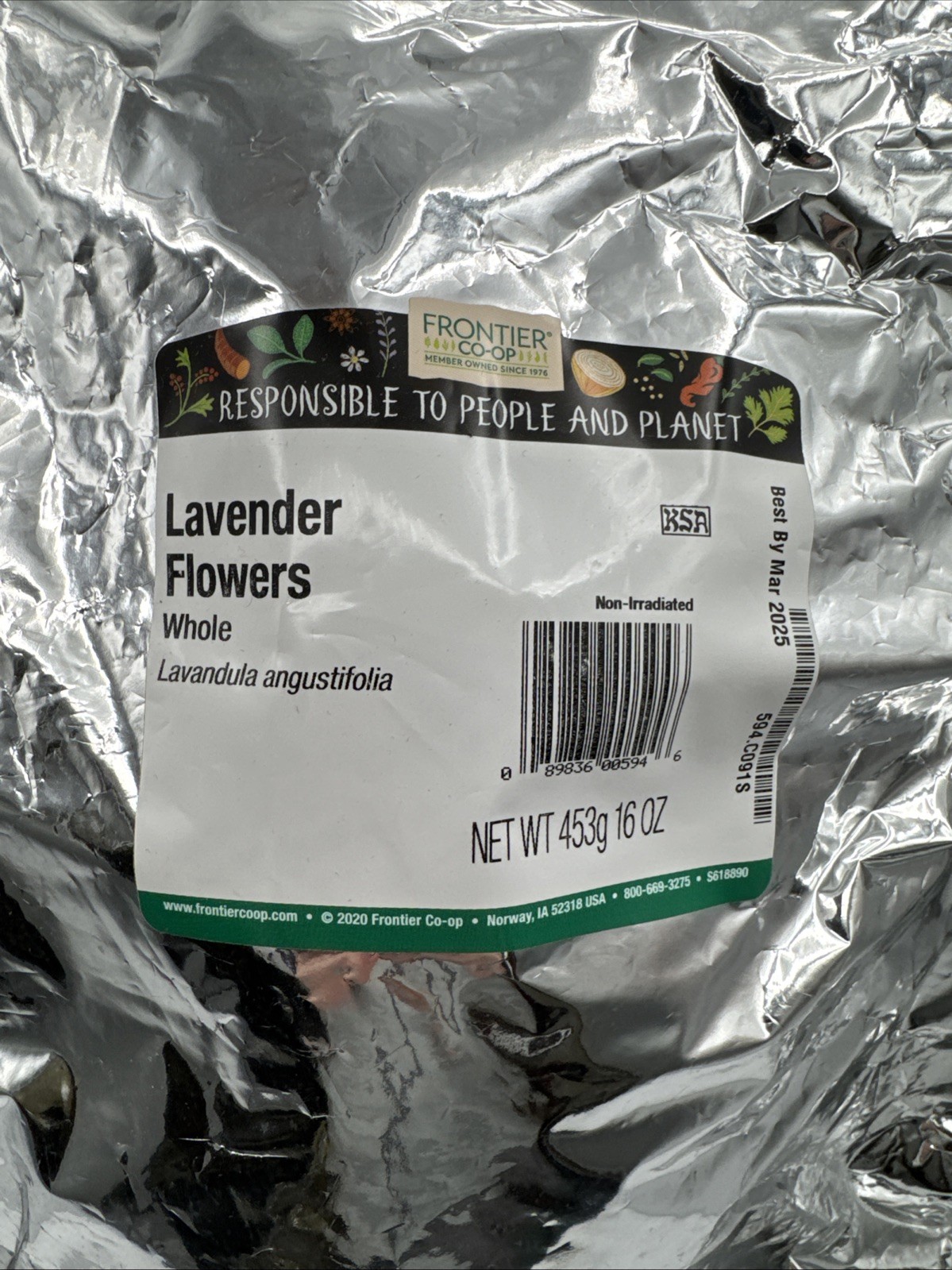 Frontier Lavender Flowers Whole Bag 16 oz BEST BY 3/25