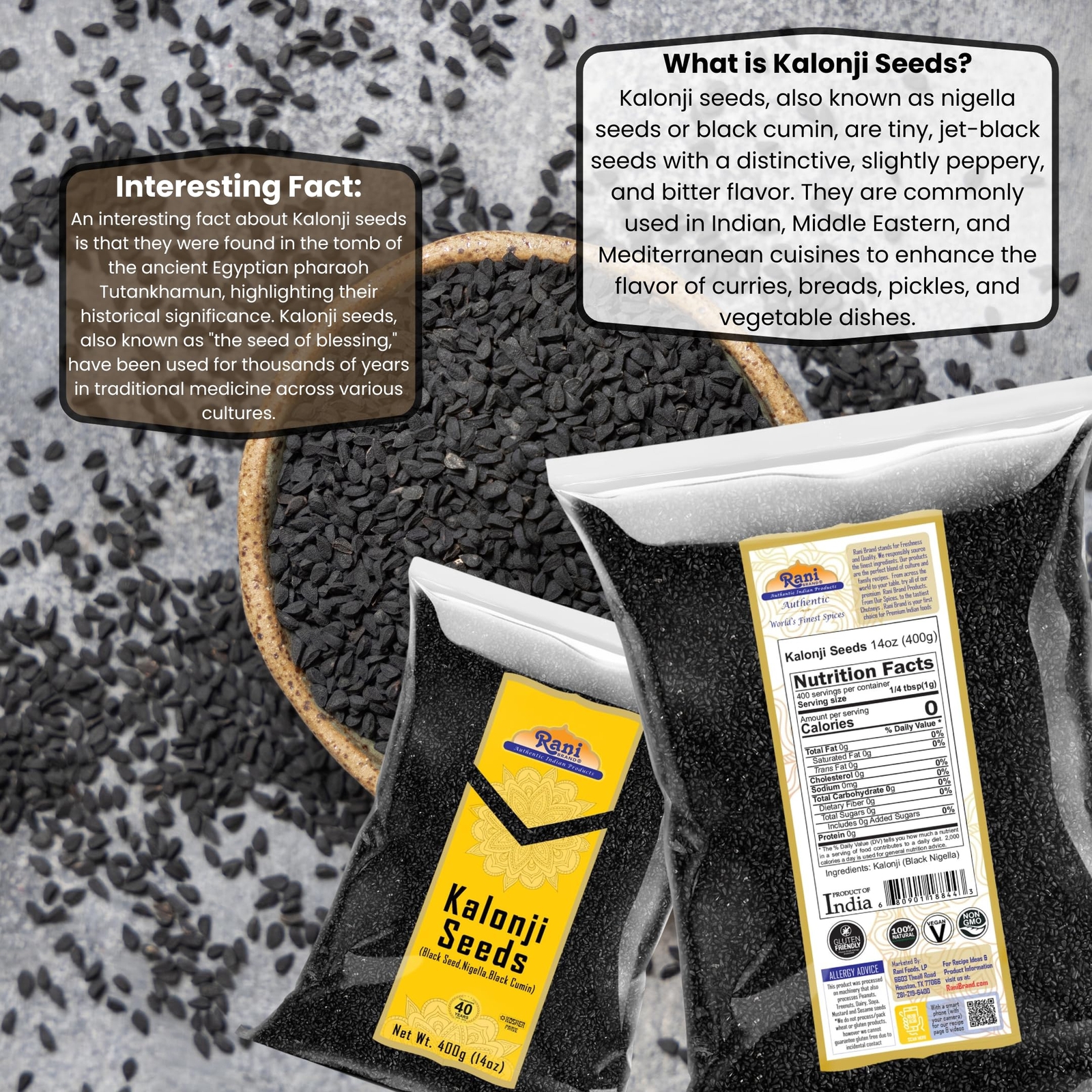 Rani Kalonji (Black Seed, Nigella Sativa, Black Cumin) Seeds 14oz (400g)