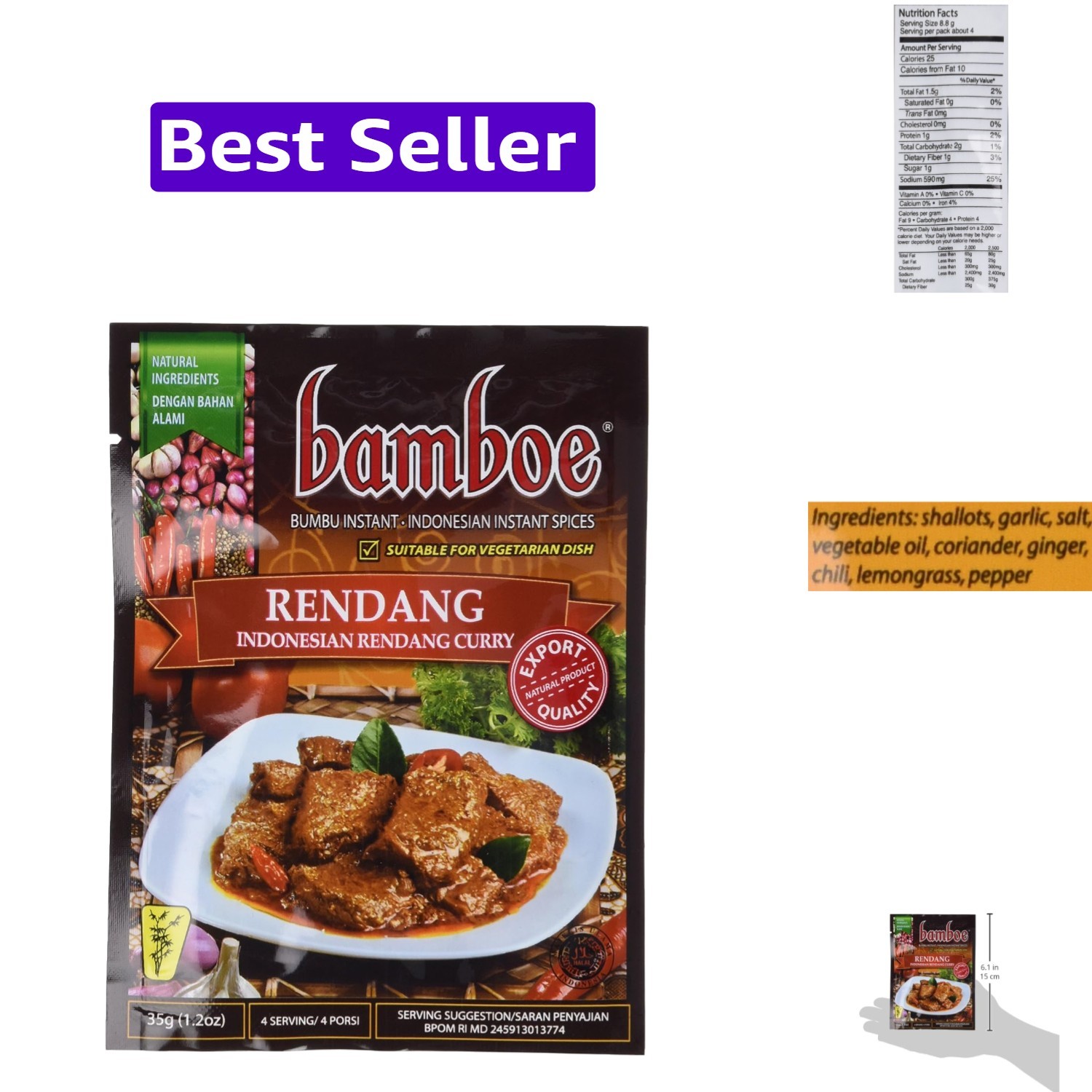 RENDANG – INDONESIAN DRY CURRY PASTE – INDONESIAN INSTANT SPICES – 6 x 1.2 OZ…