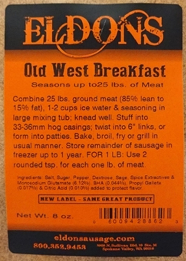 Old West Breakfast Fresh Sausage Seasoning Seasons 25 Lbs of Meat #8862