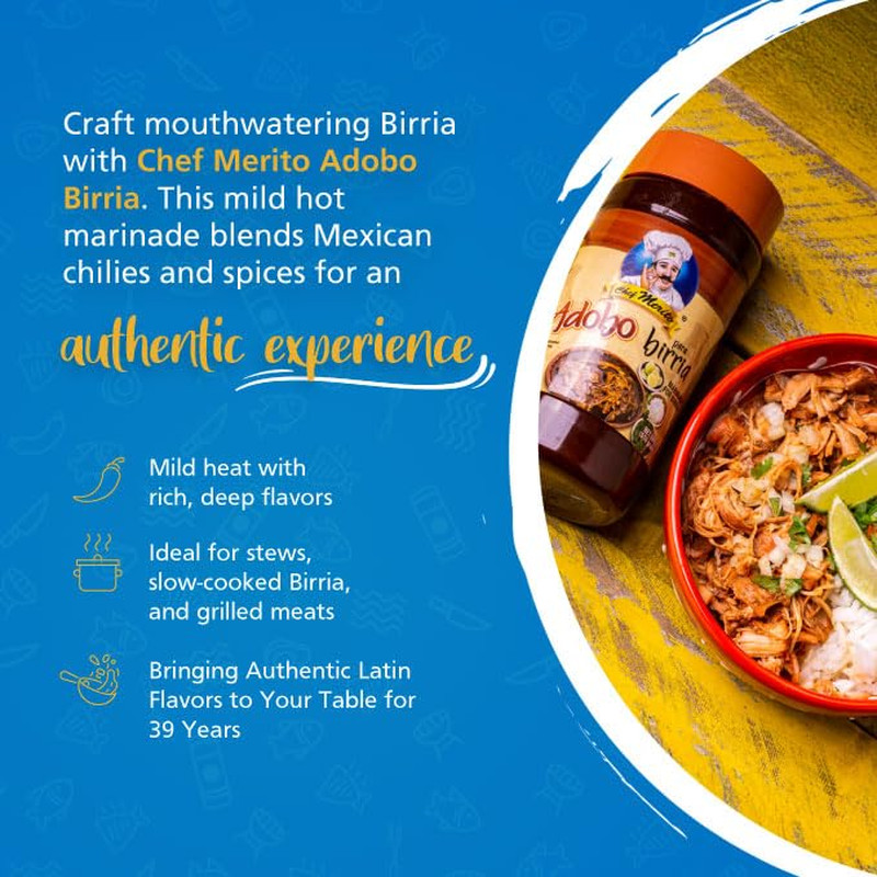 Chef Merito® Birria Marinade | Authentic Mexican Flavor | 14-15 Uses | Add Water