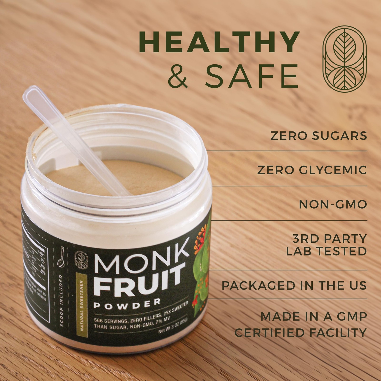 Monk Fruit Extract Powder 25X Sweeter Than Sugar Zero Calories, Zero Sugar, Z…