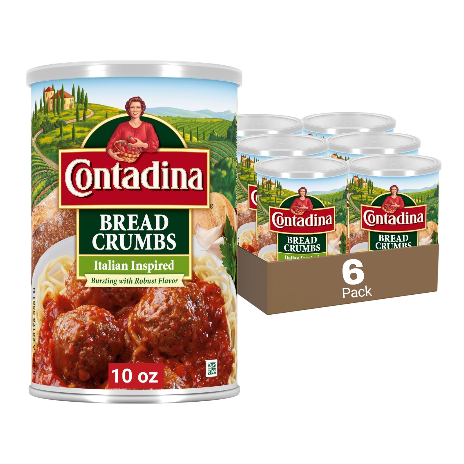 Italian Bread Crumbs, 10 oz, Pack of 6 Cannisters for Cooking Baking