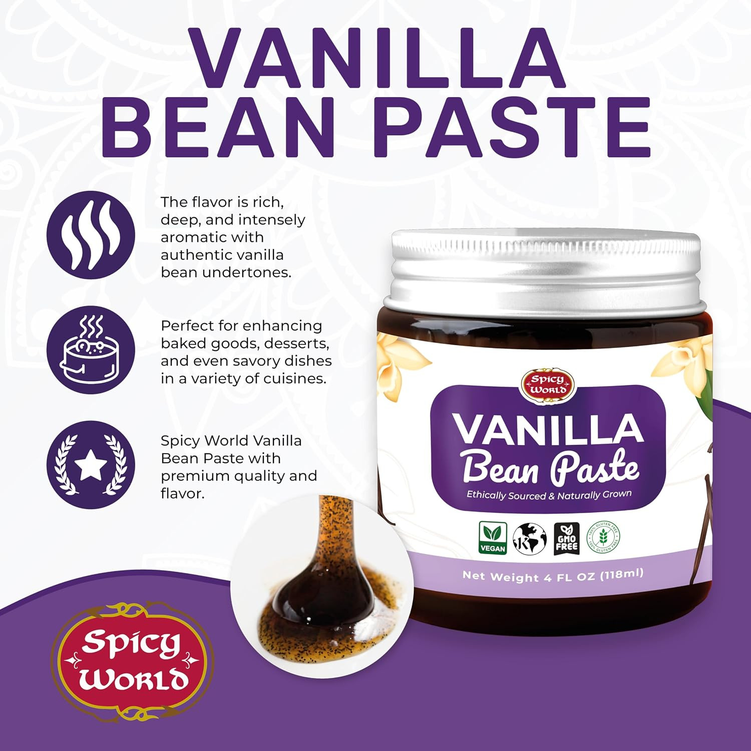 Spicy World Vanilla Bean Paste 4oz Jar – All Natural & Pure – Made with Organic