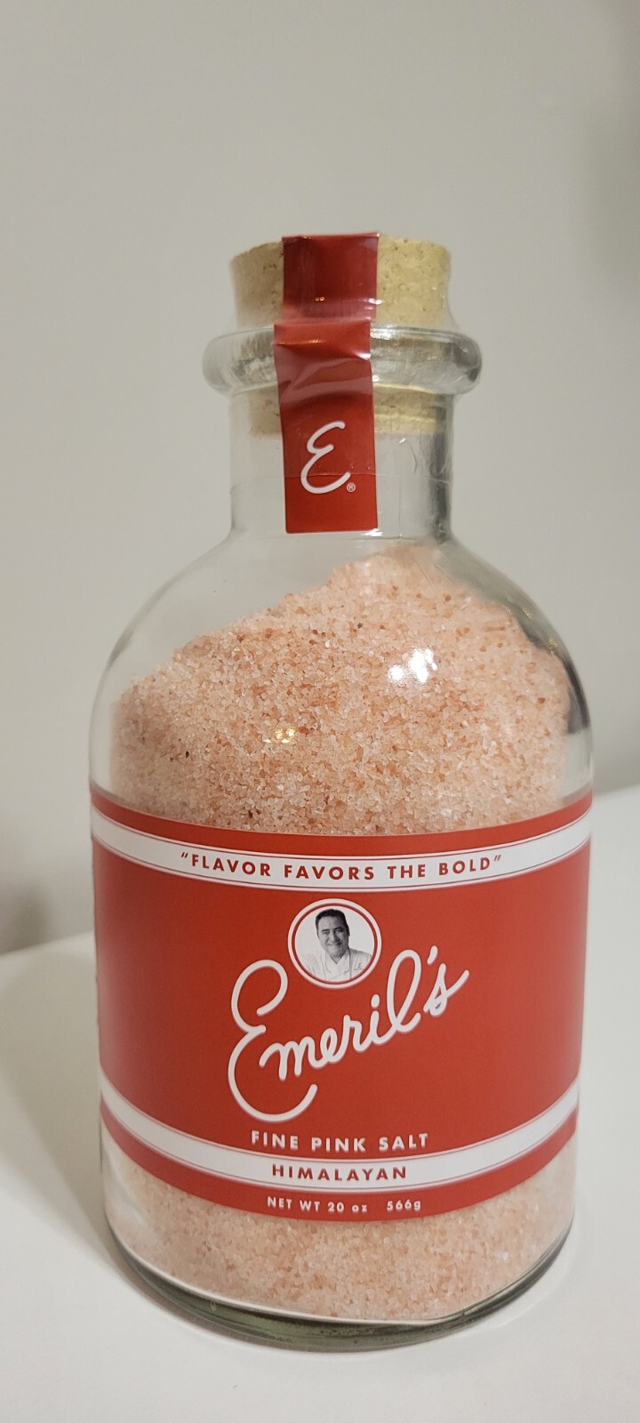 Emeril’s Fine Pink salt Himalayan, 20oz glass jar. coarse fine grain
