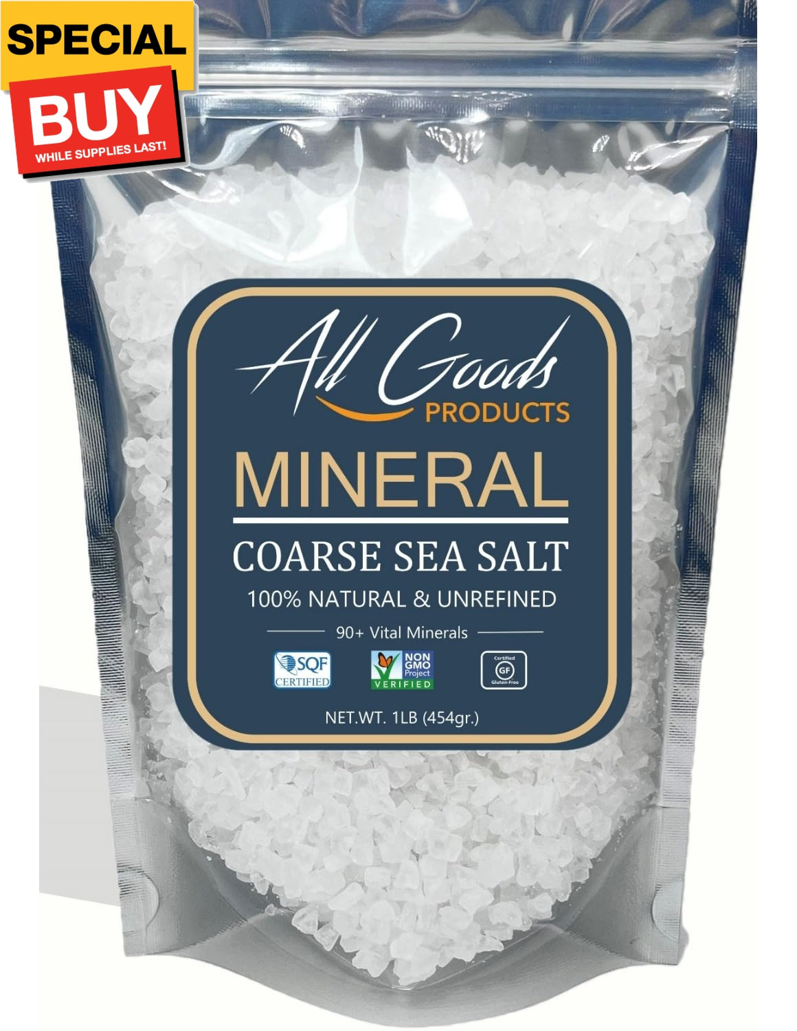 All Goods Baja Sea Salt – 16 oz Coarse Grain, 100% Natural, Hand-Harvested, Rich