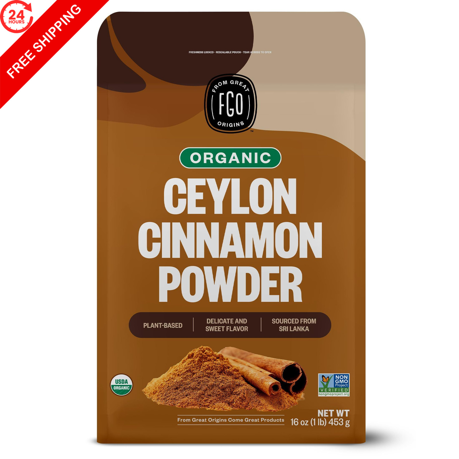FGO Organic Ceylon Cinnamon Powder, 16oz Pure Sri Lanka 1 Pound (Pack of 1)