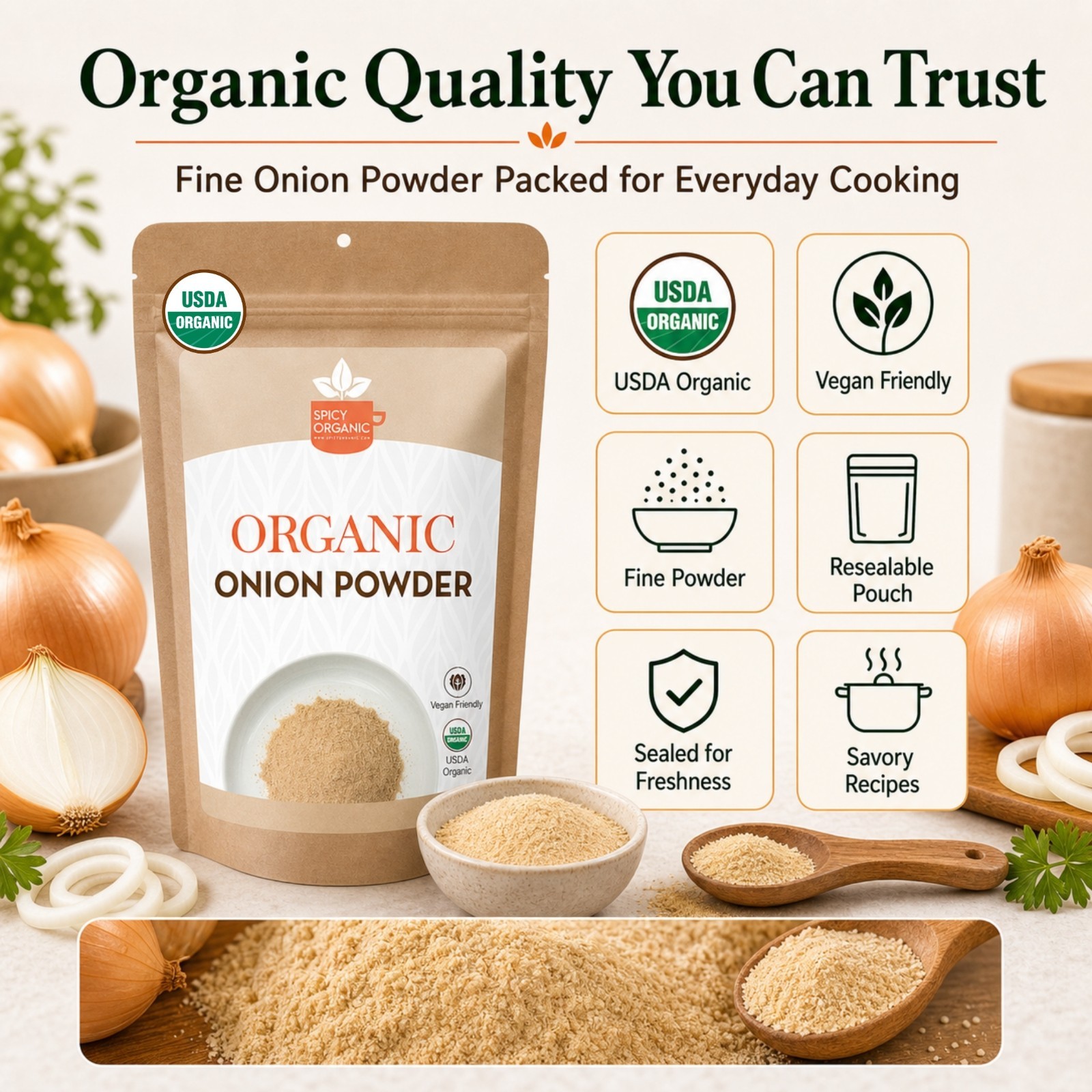 Spicy Organic Onion Powder 2 lbs | USDA Organic