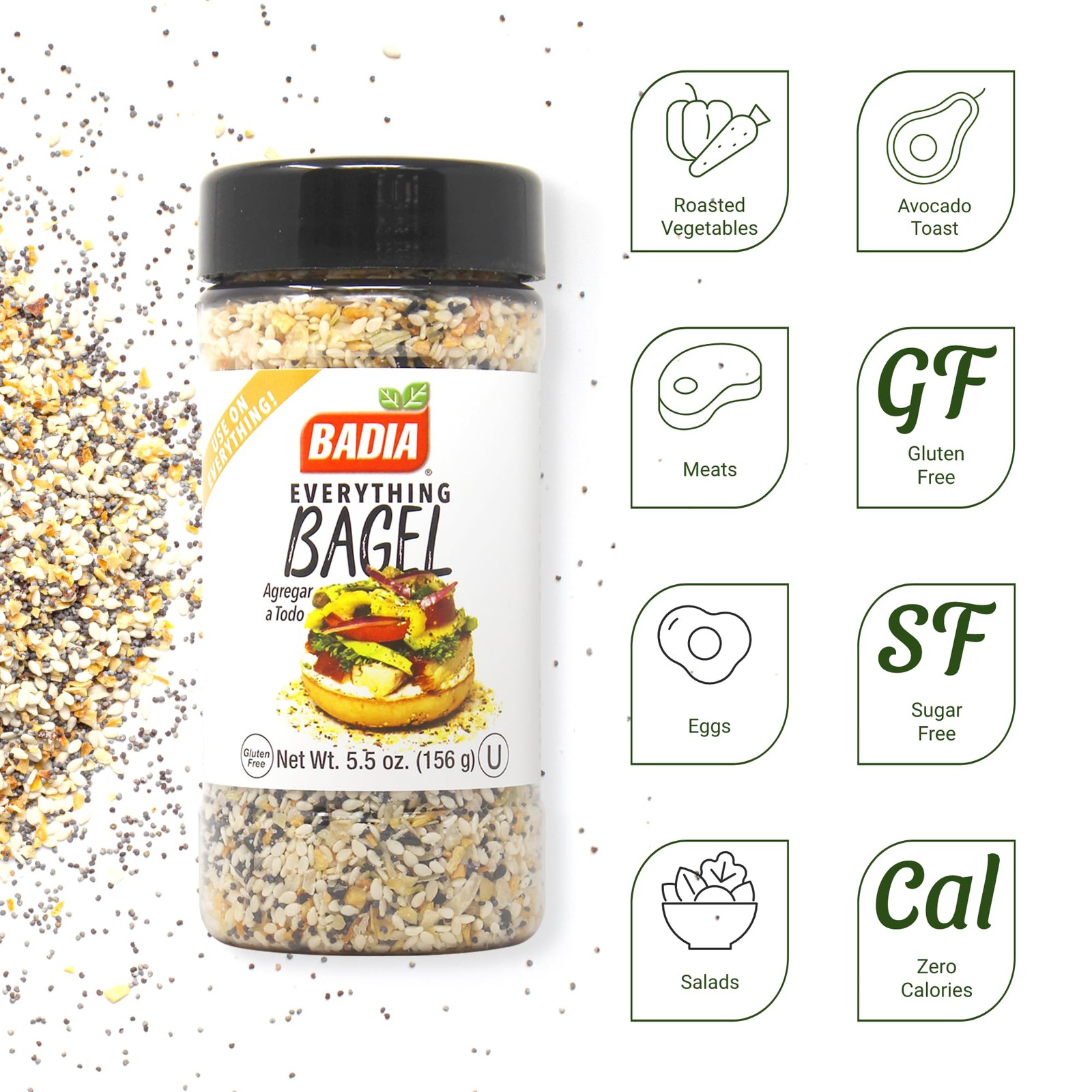 Badia Everything Bagel 5.5 Ounce (Pack of 1), Natural seed, Black Poppy Seed