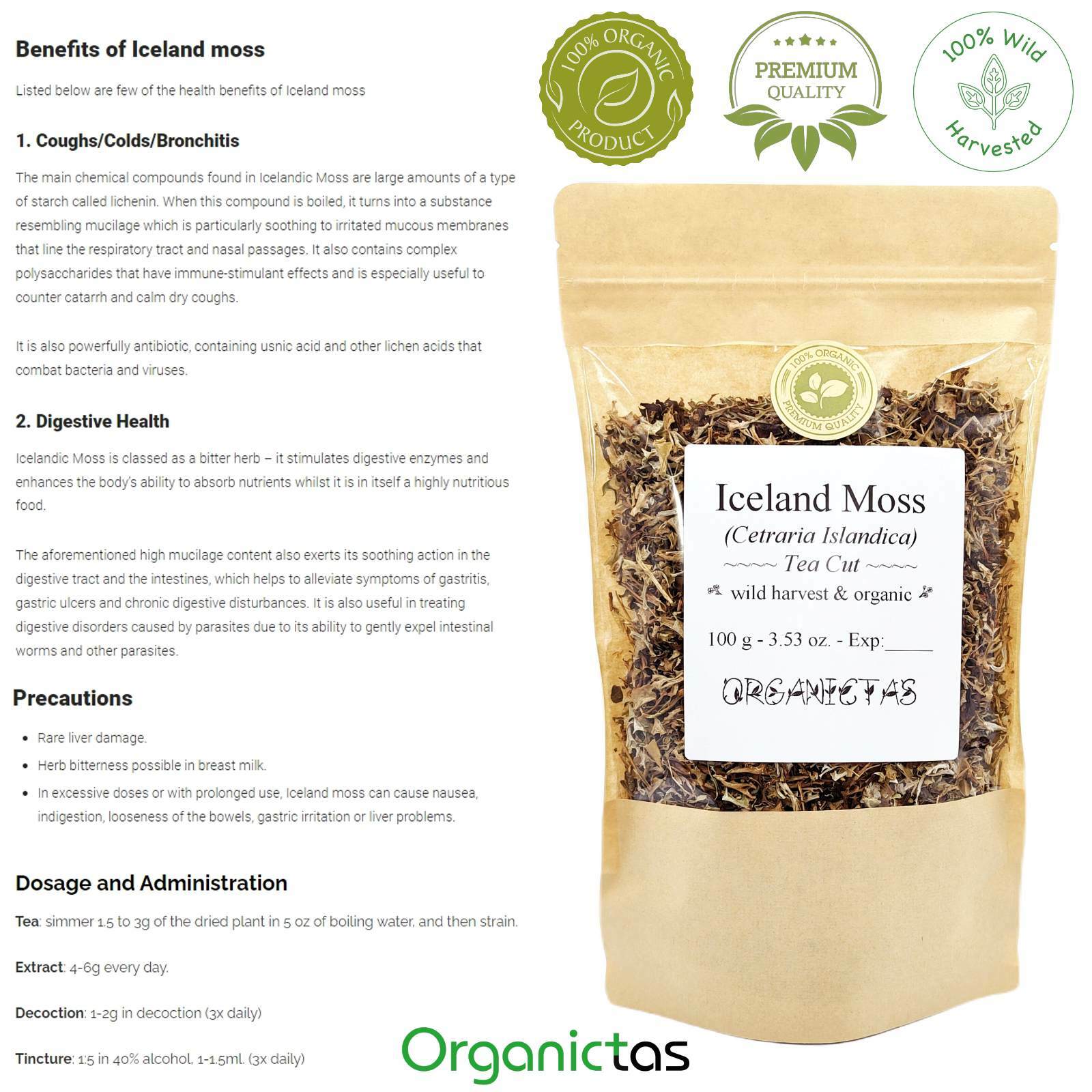 Iceland Moss Tea Organic ( Cetraria islandica ) Dried Cut Loose Premium Quality