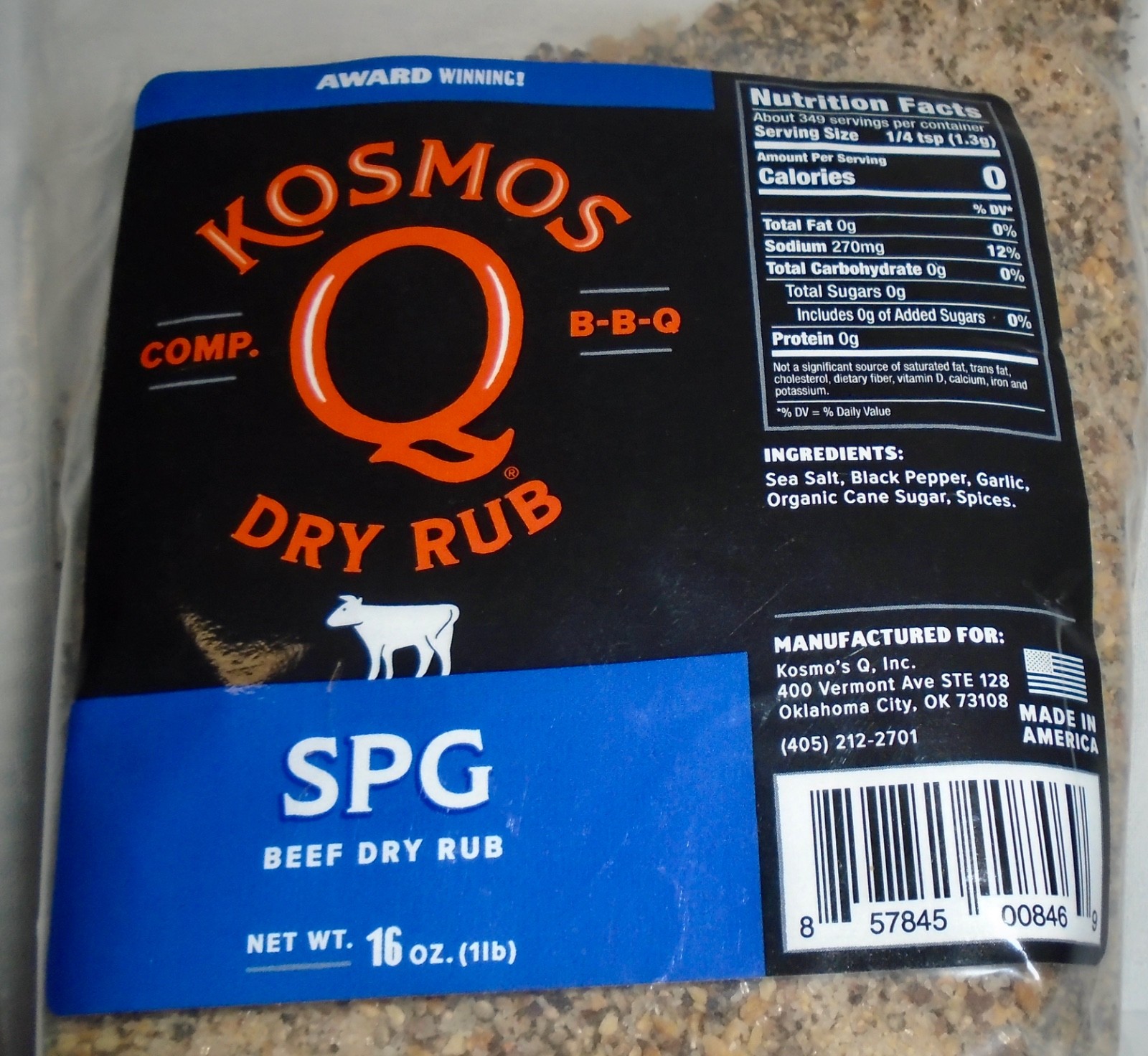 NEW KOSMOS BBQ BEEF DRY RUB, SPG BEEF DRY RUB- 16Oz. – 1 LB. RESEALABLE BAG
