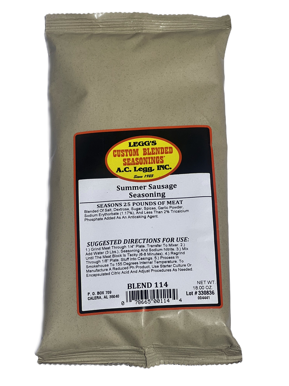 AC Legg’s Summer Sausage Seasoning Blend 114, 18 oz Season 25 lbs of Meat