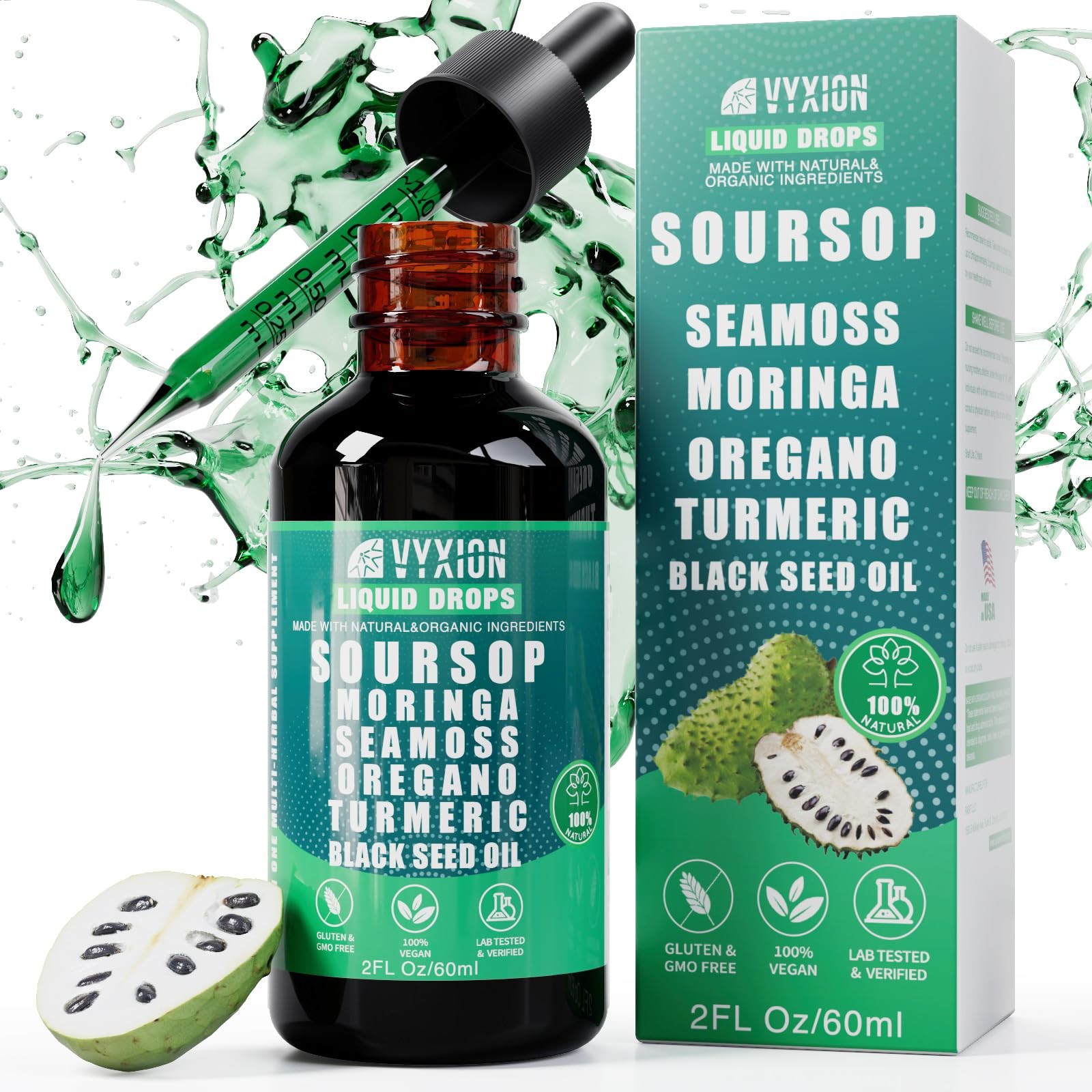 Soursop Bitters Liquid Drops 10 in 1 with Sea 2 Fl Oz (Pack of 1), Green